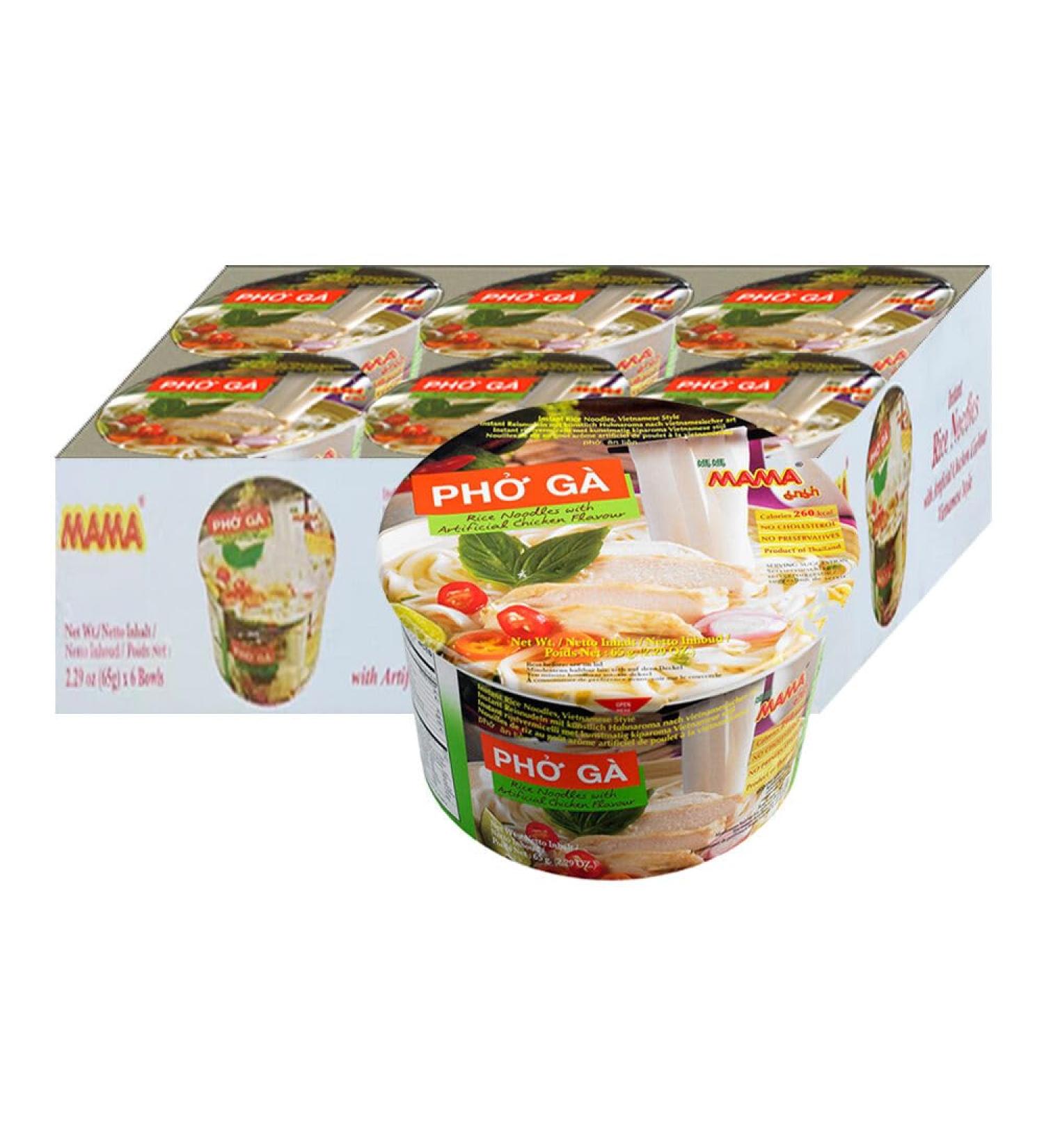 Mama Brand Instant Bowl PHO GA Rice Noodles With Artificial Chicken Flavour Style 65g (Box Of 6) - Buy Online on GoSupps.com