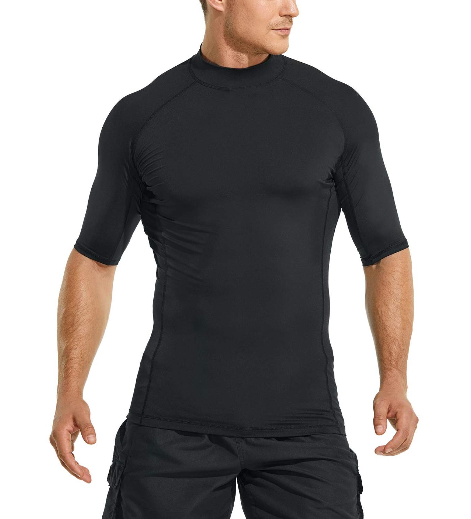TSLA Men's Rash Guard Swim Shirt | UPF 50+ UV Protection | Quick Dry | Black Medium - Buy Online on GoSupps.com
