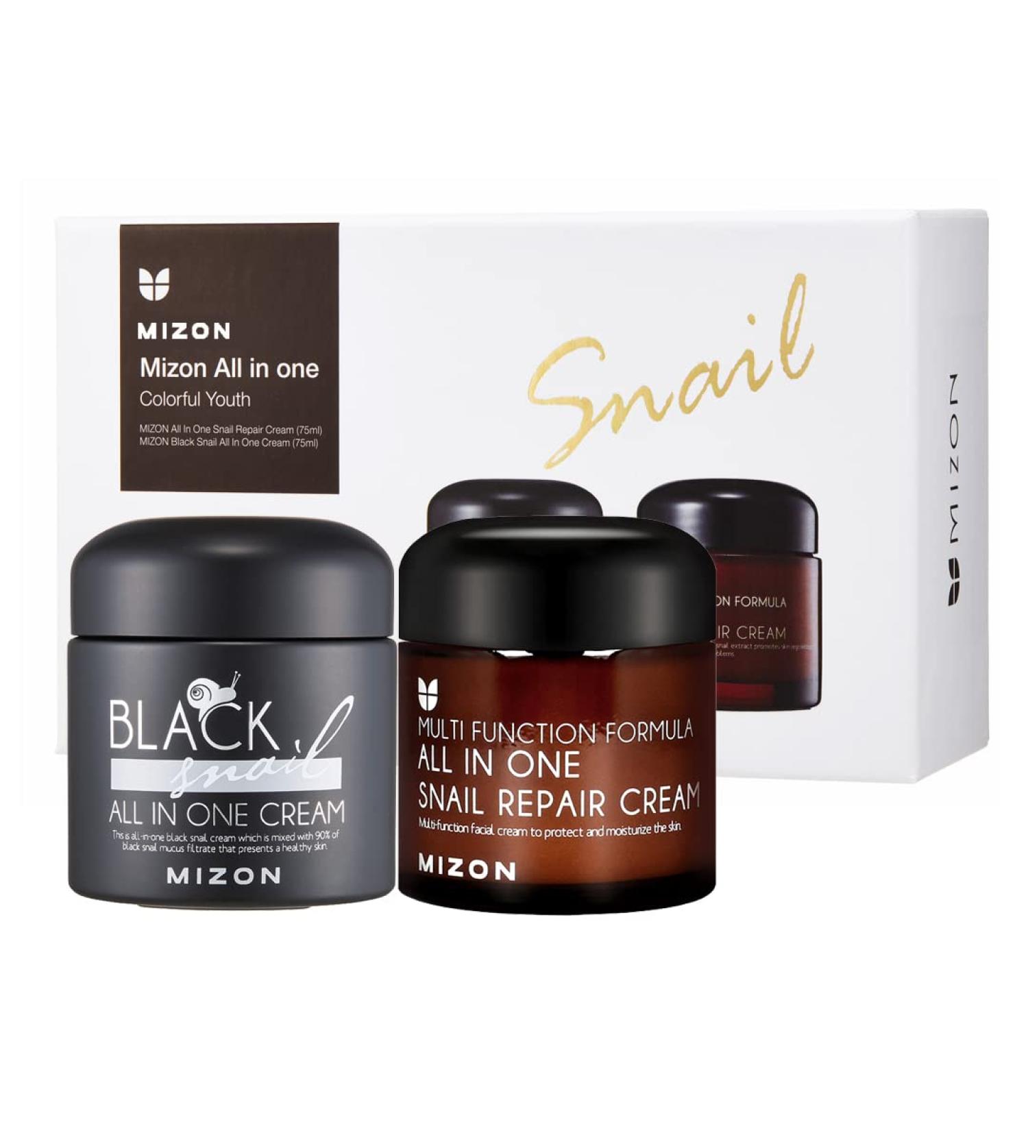 MIZON All-in-1 Snail Repair Cream & Black Snail Cream Set | Best Korean Skincare for Youthful Skin - International Shipping Available - Buy Online on GoSupps.com