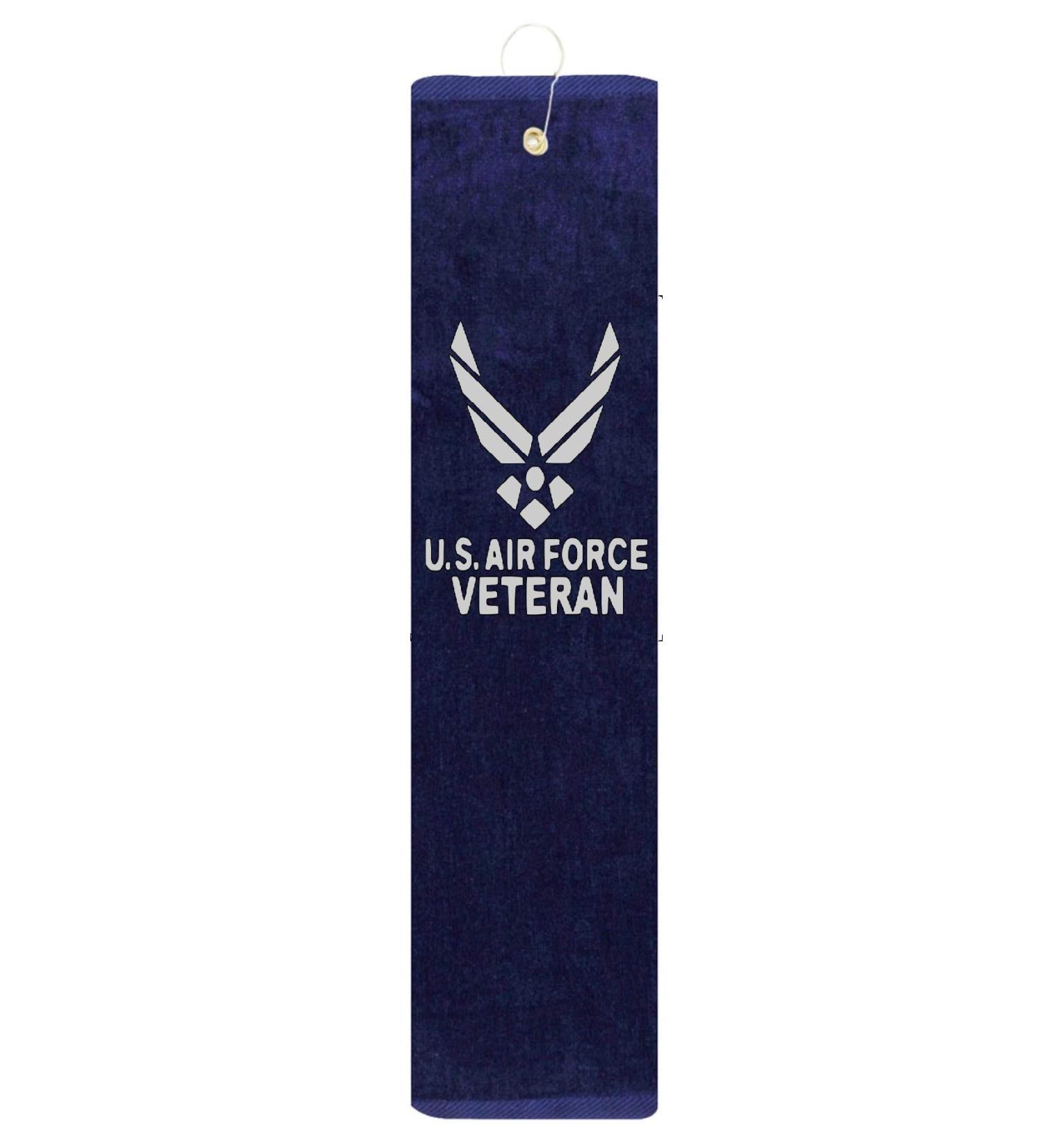 USAF Air Force Veteran Logo Symbol Tri-fold Golf Towel with Grommet & Hook Father's Day Club Ball Tee Golfing Gift Birthday Variety Colors Towels Vinyl