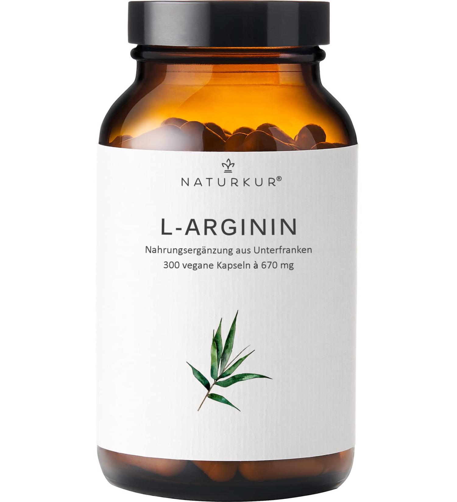 Naturkur L-Arginine Base 670 mg - 300 Vegan Capsules | Pure & Laboratory Tested | Additive-Free Handcrafted in Lower Franconia - International Shipping Available - Buy Online on GoSupps.com