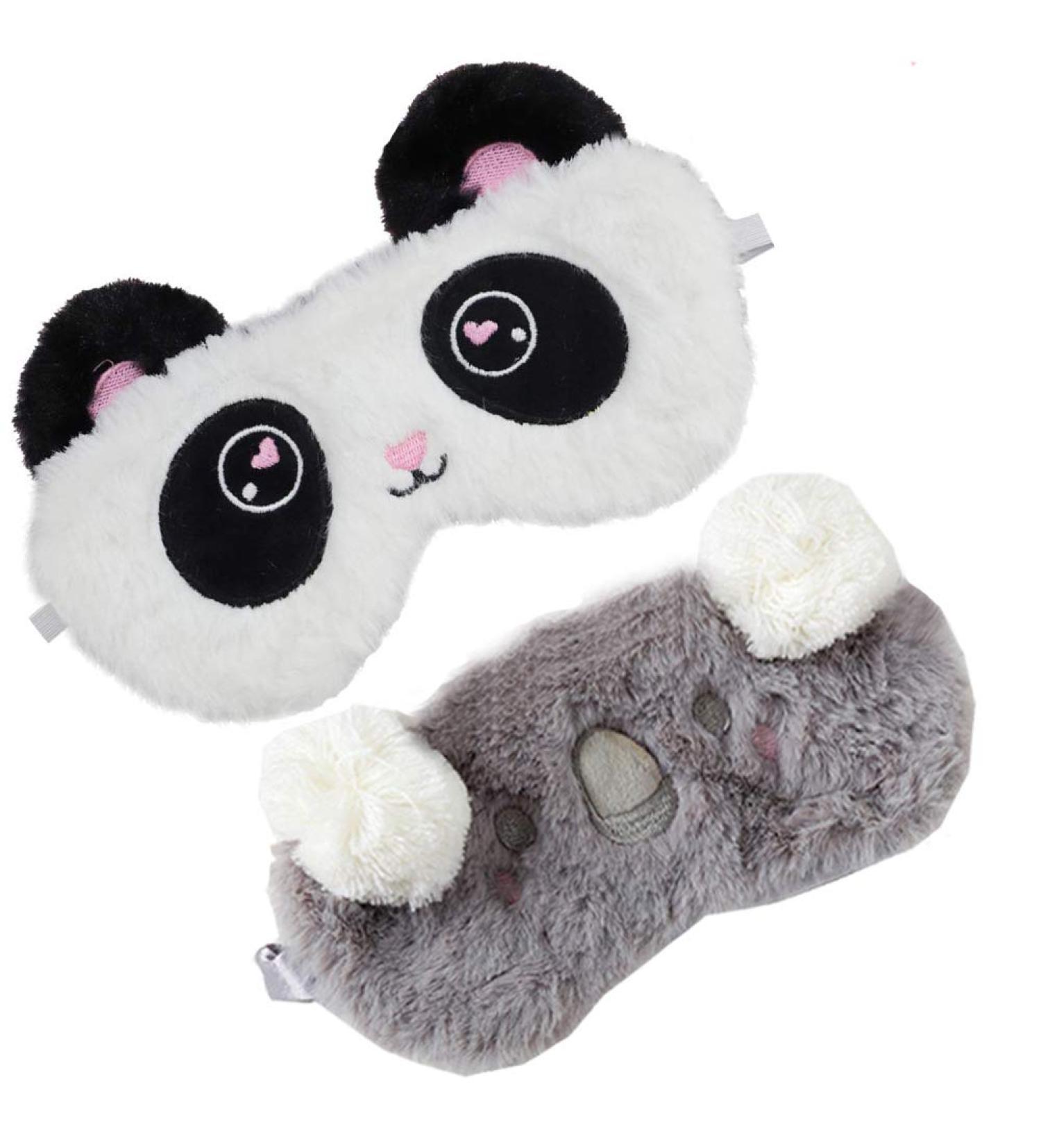 2 Pack Cute Animal Sleep Masks for Girls - Panda and Koala Blindfold Eye Covers for Women - Soft Plush Travel Nap Accessories - Buy Online on GoSupps.com