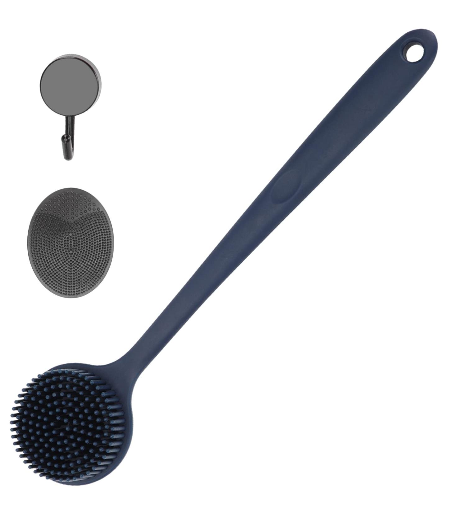 SAMEBUTECO Silicone Bath Brush Set - Body Back Scrubber for Shower & Face, Long Handle with Stainless Steel inner, BPA-Free - Includes Adhesive-Free Hook (3 in 1) - Buy Online on GoSupps.com
