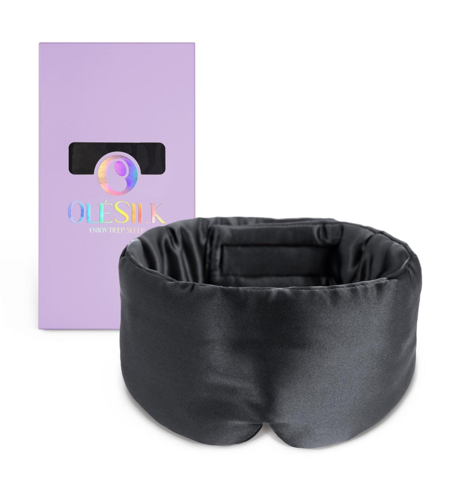 Silk Sleep Mask - 100% Mulberry Silk Adjustable Large Size for Total Blackout Soft & Breathable | Anti-Wrinkle Eye Mask (Black - Buy Online on GoSupps.com