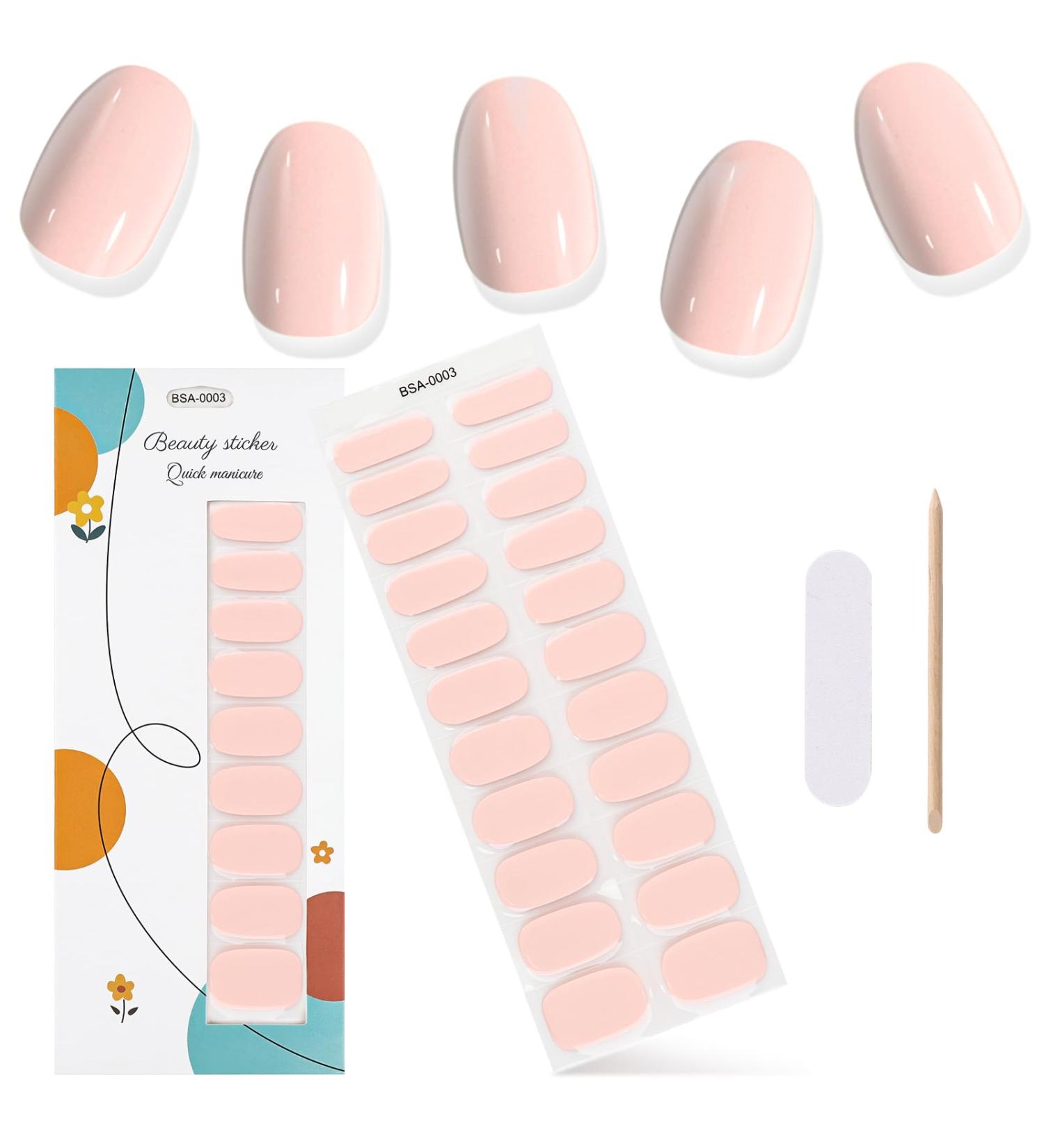 Kalolary 22PCS Full Wraps Nail Polish Stickers Self-Adhesive Nail Strips with 1PCS Nail File Gel Nail Art Wrap Stickers Decals for Women Girls (Apricot pink) - Buy Online on GoSupps.com
