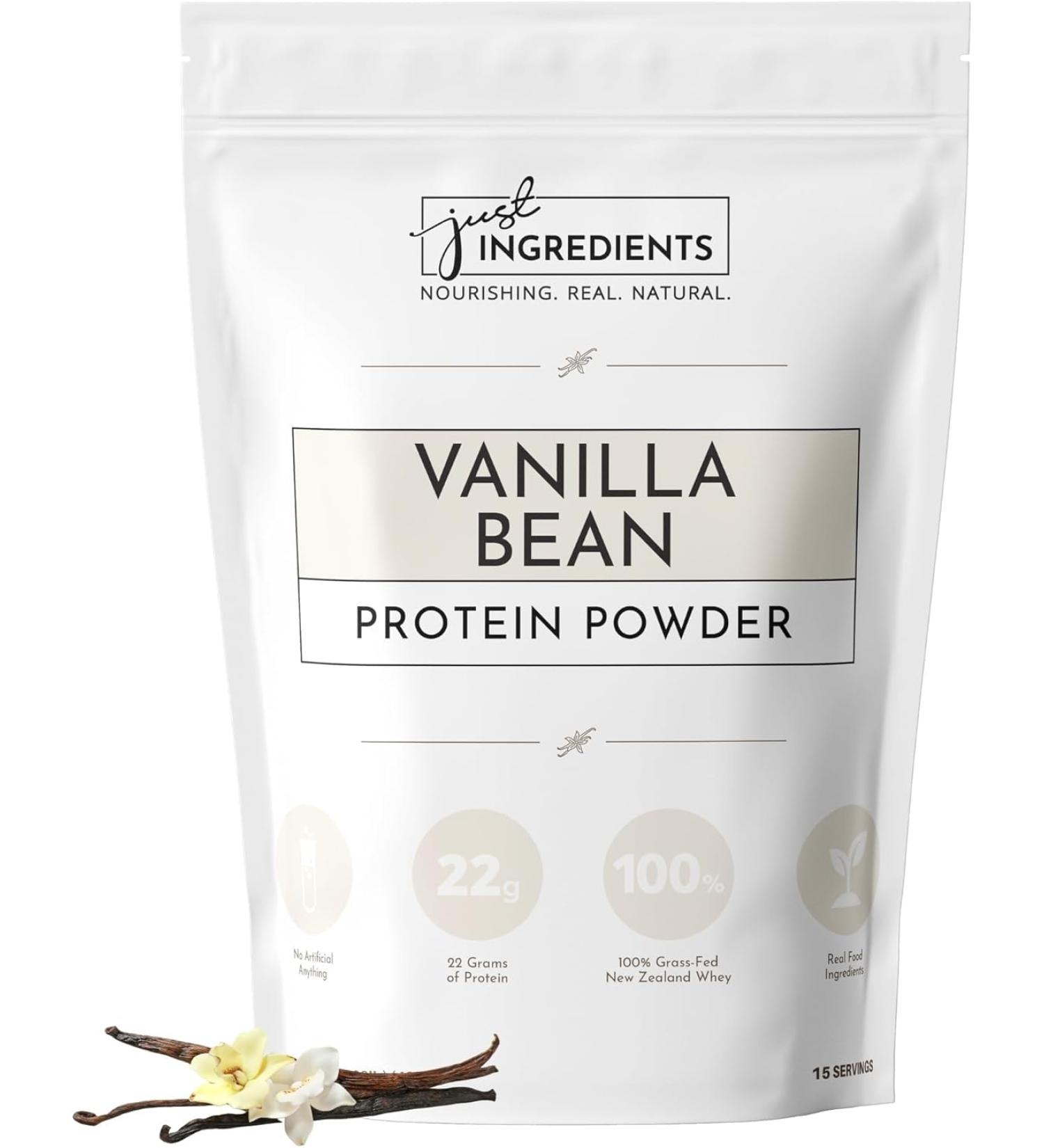JUST INGREDIANTS Protein Powder | Vanilla Protein Powder Made with 100% Grass Fed Non Denatured Whey | Four Different Protein Sources from Organic Whole Food Ingredients | 15 Servings | 22g Protein - Buy Online on GoSupps.com