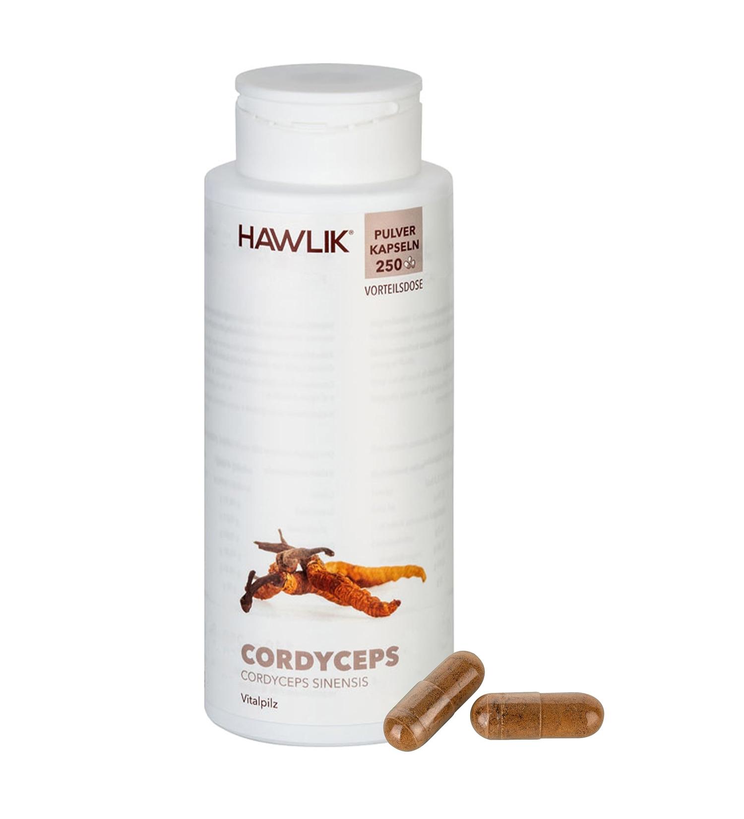 HAWLIK Medicinal Mushrooms Cordyceps Powder Capsules - 250 Vegan Capsules - 500 mg - Premium Quality - International Shipping Available - Buy Online on GoSupps.com
