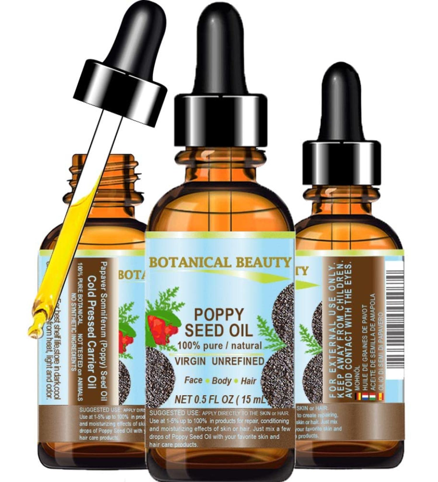 Botanical Beauty Poppy Seed Oil 100% Pure & Unrefined - Anti-Aging Vitamin E Oil for Face Skin Hair & Nails | 0.5 Fl. oz | Cold Pressed - Buy Online on GoSupps.com