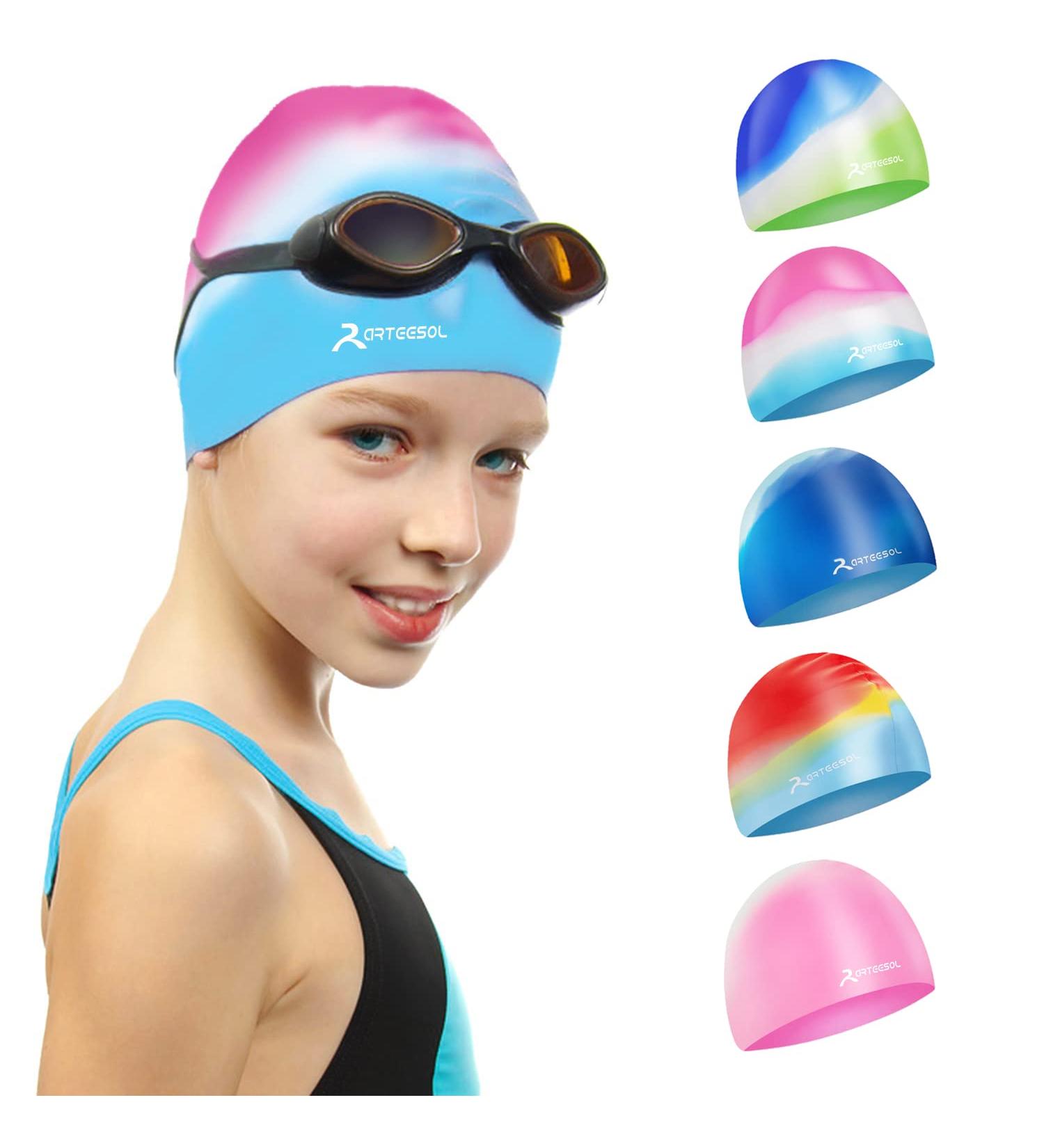 Children's Swimming Caps for Boys & Girls | Comfortable Fit for Ages 5-12 | Pink & Blue - Buy Online on GoSupps.com