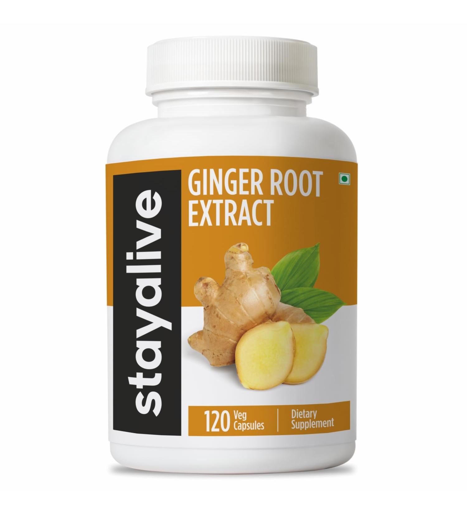 STAY ALIVE Pure Ginger Root Capsules 1000mg, 10:1 Extract Powder with 5% Gingerols, 120 Pills, Extra Strength Root Powder, Vegan, Non-GMO and Gluten-Free Ginger Supplement - Buy Online on GoSupps.com