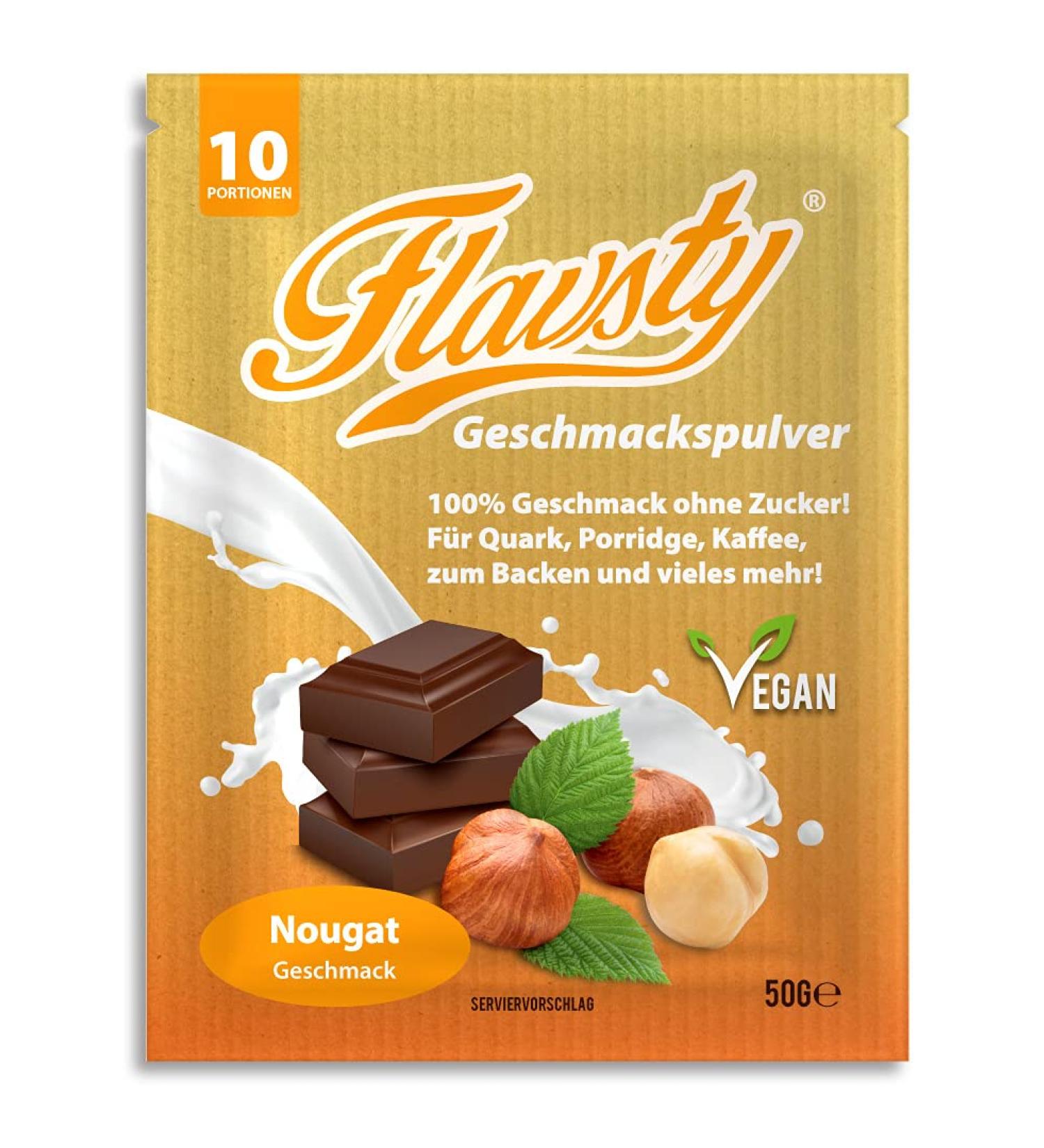 Flavsty Vegan Nougat Flavor Powder Sample 50g - Sugar-Free Aroma Powder for 10 Portions - International Shipping Available - Buy Online on GoSupps.com