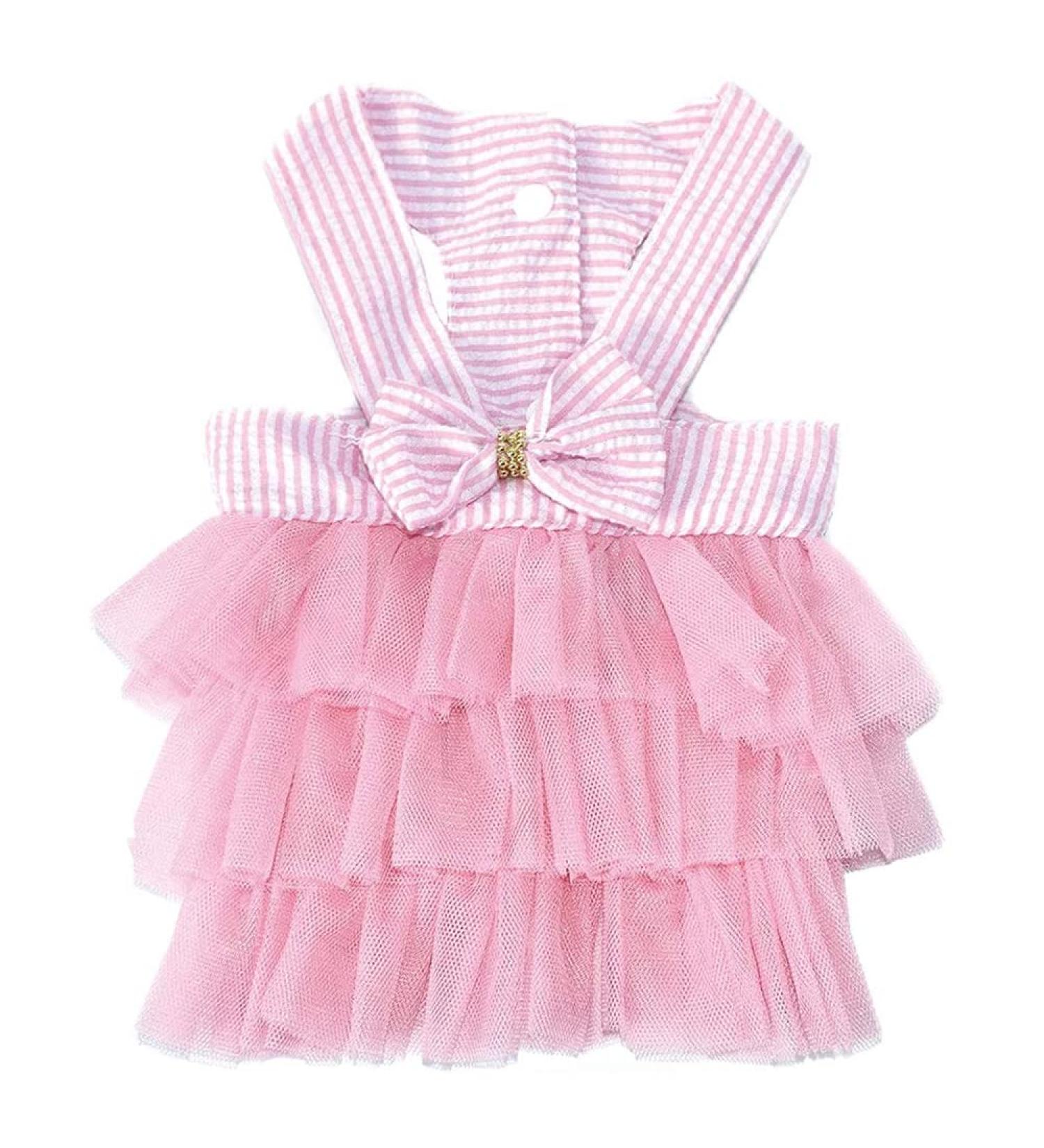 Bowknot Striped Mesh Vest Pet Dog Dresses Dog Princess Dress Wedding Lace Dress for Pomeranian Chihuahua Small Breed Dogs Cats Doggy - Buy Online on GoSupps.com