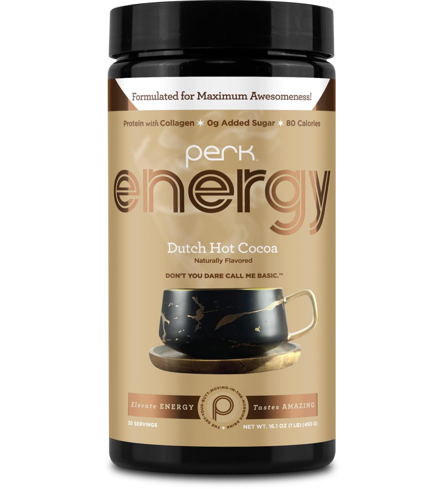 Buy Perk Energy Original Dutch Hot Cocoa (20 Servings) - Gluten Free Soy Free & Peanut Free | International Shipping Available - Buy Online on GoSupps.com