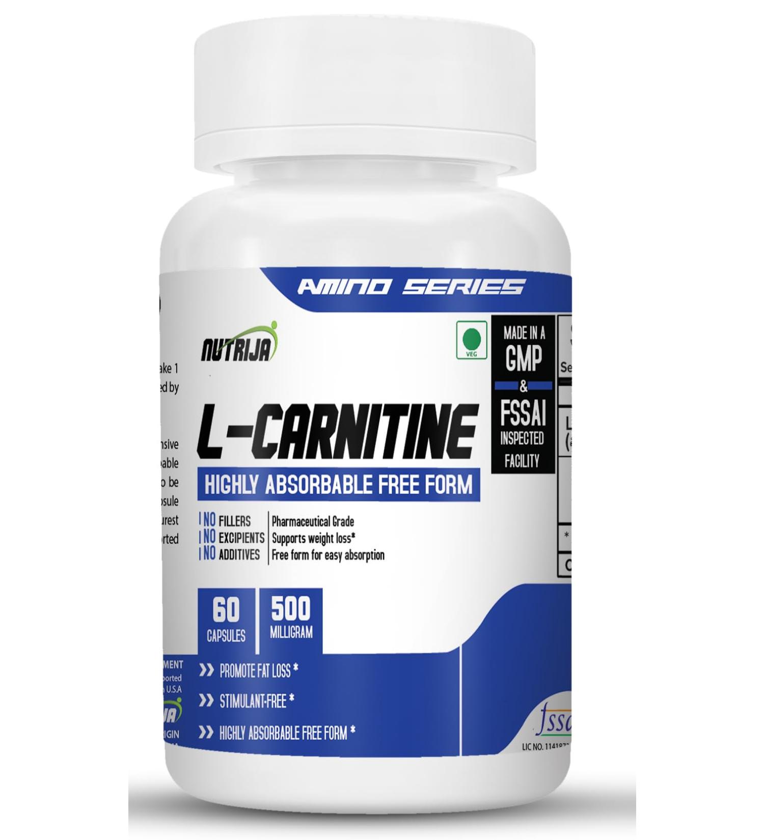 NutriJa L-Carnitine L-Tartrate 1000mg Supplement | Converts Fat into Energy Boosts Energy & Performance | Supports weight Loss | Fastest Muscle Recovery & Reduces Soreness (60 Capsules) 60 count (Pack of 1) - Buy Online on GoSupps.com
