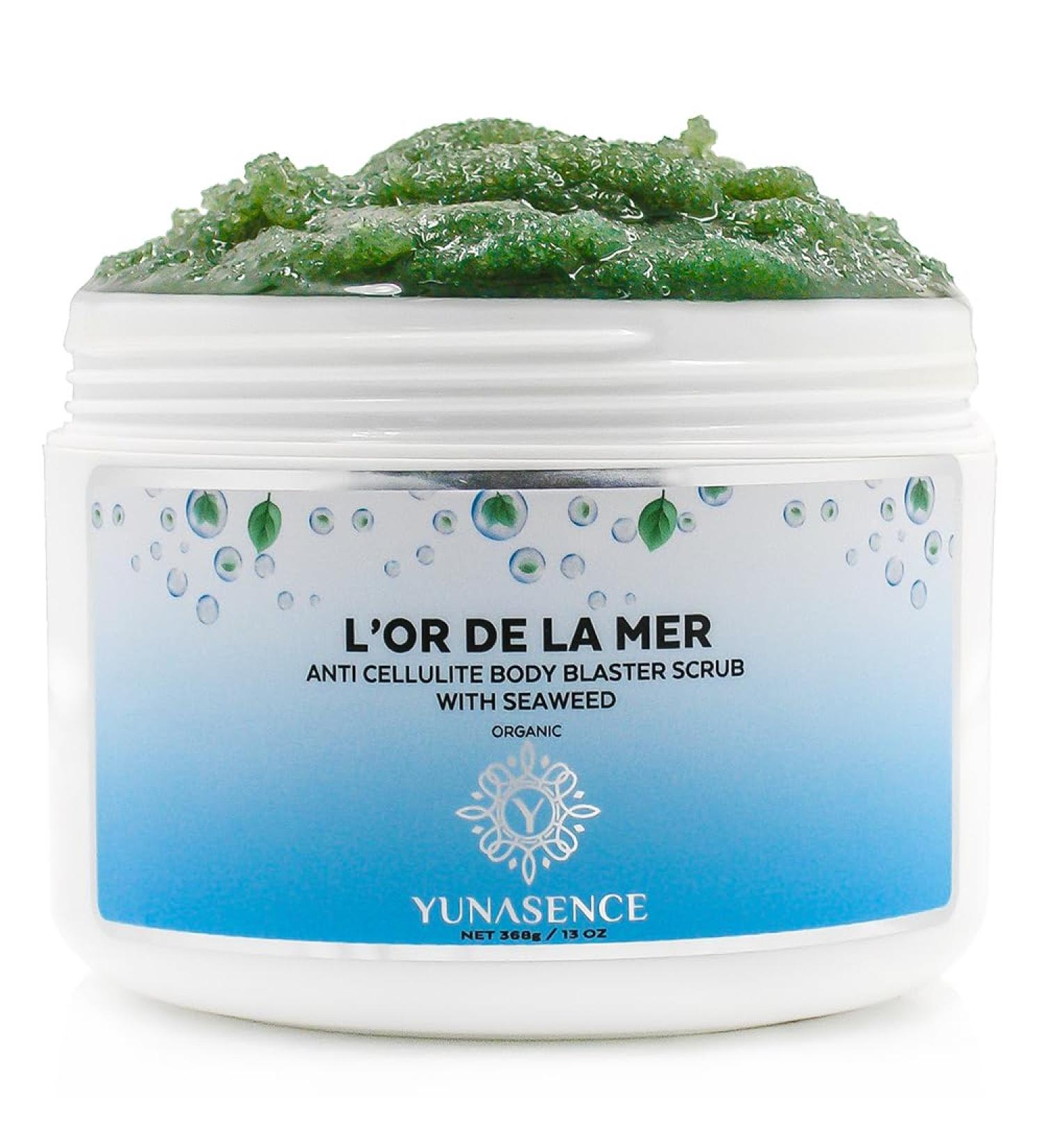 YUNASENCE L OR DE LA MER Organic Anti-Cellulite Body Scrub | Sea Salt Seaweed & Lemongrass 13oz | Smoothing & Exfoliating Skin Treatment - Buy Online on GoSupps.com