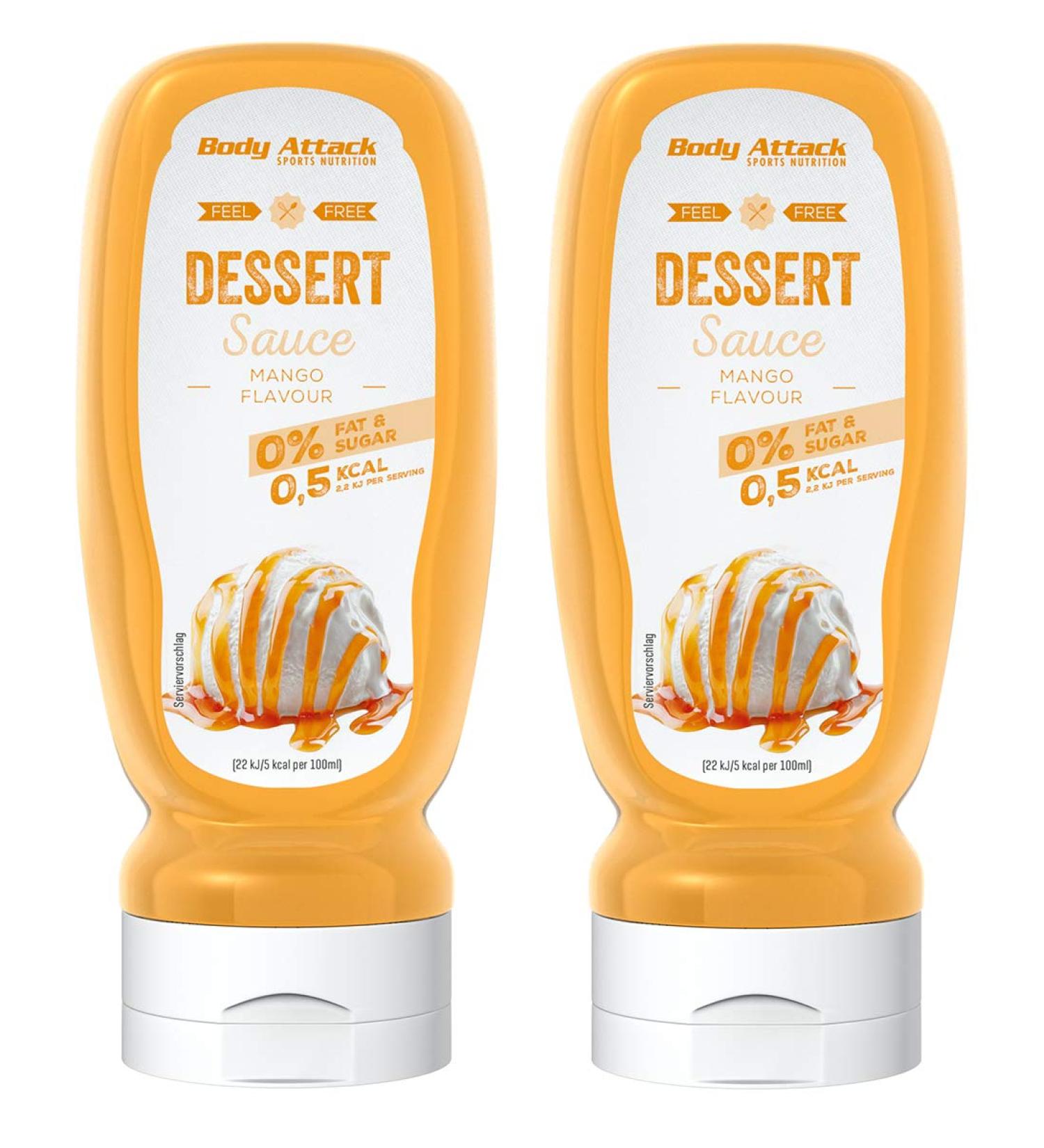 Body Attack Dessert Sauce Mango 2x 320ml / 2x 32 Portions vegan low -calorie sauce perfect for sweets little fat & sugar lactose -free ideal for cooking perfect for diet phases made in Germany mango 320 ml (2 pack)