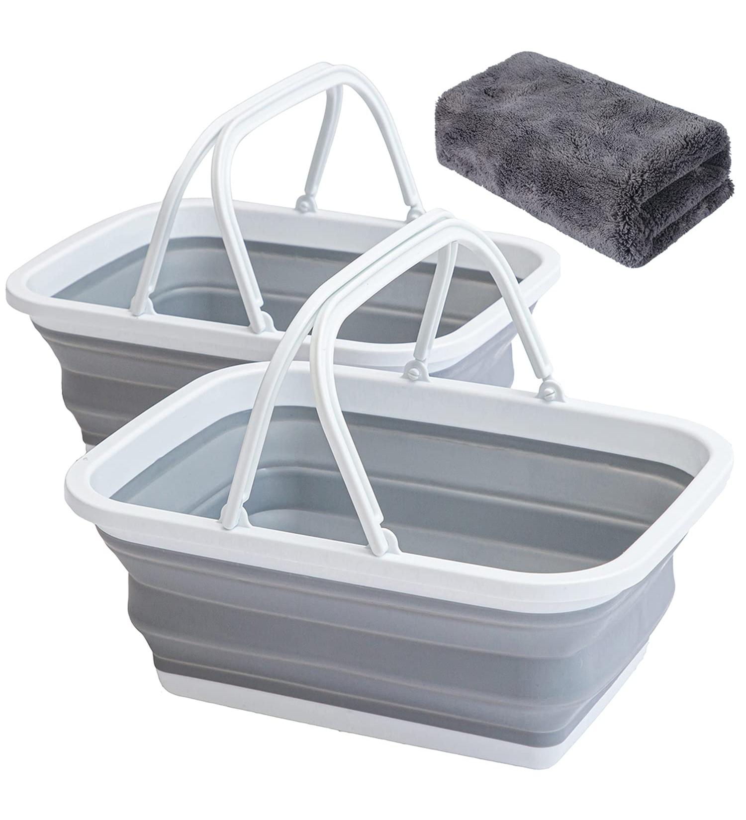 AUTODECO 2 Pack Collapsible Sink with Handle Towel - 2.37 Gal Foldable Wash Basin for Camping, Hiking, Dishes - Gray - Buy Online on GoSupps.com