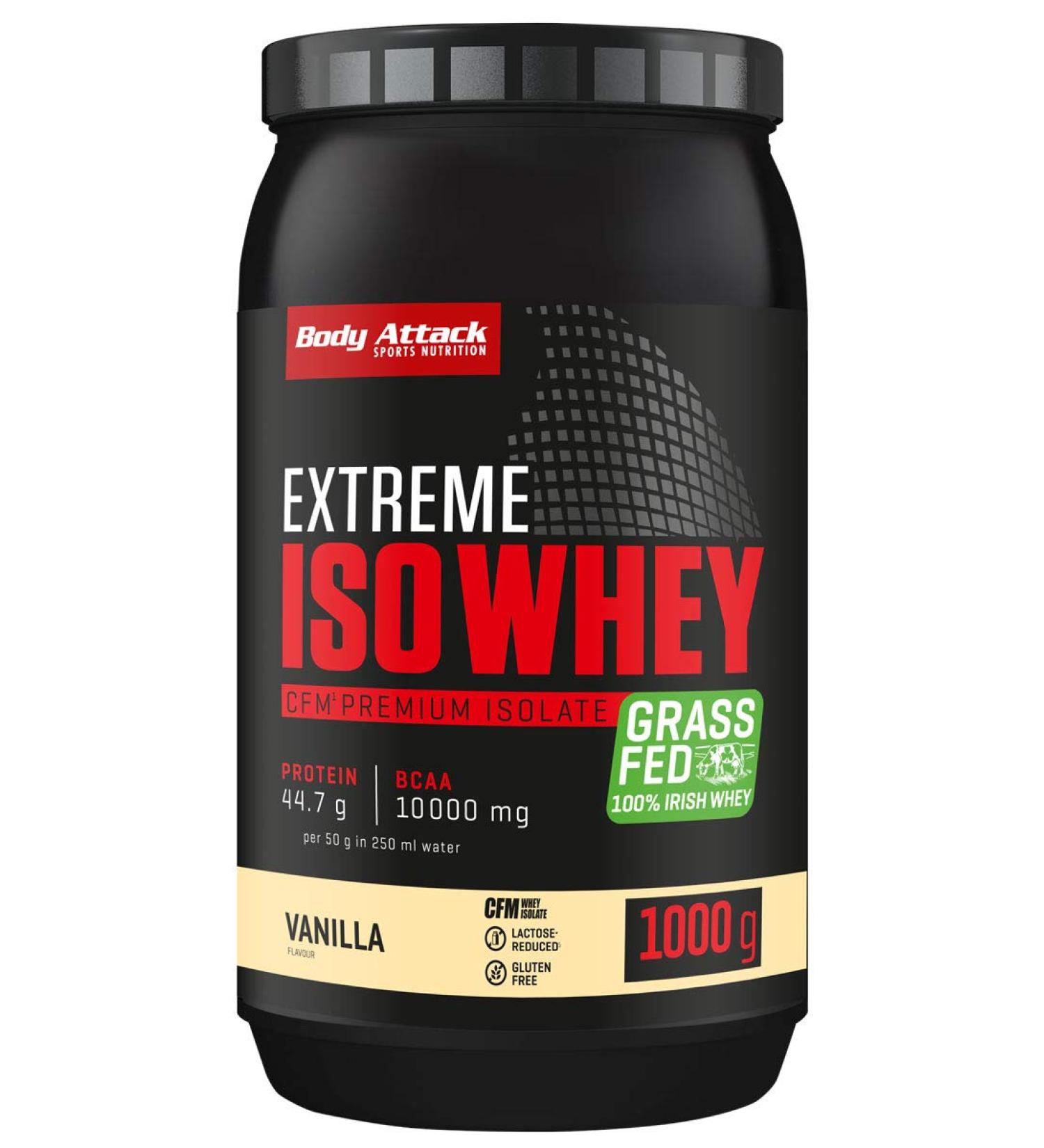 Body Attack Extreme ISO Whey Protein Isolate 1kg - Gluten-Free Vanilla 90.6% Isolate EAAs Low Fat - International Shipping - Buy Online on GoSupps.com