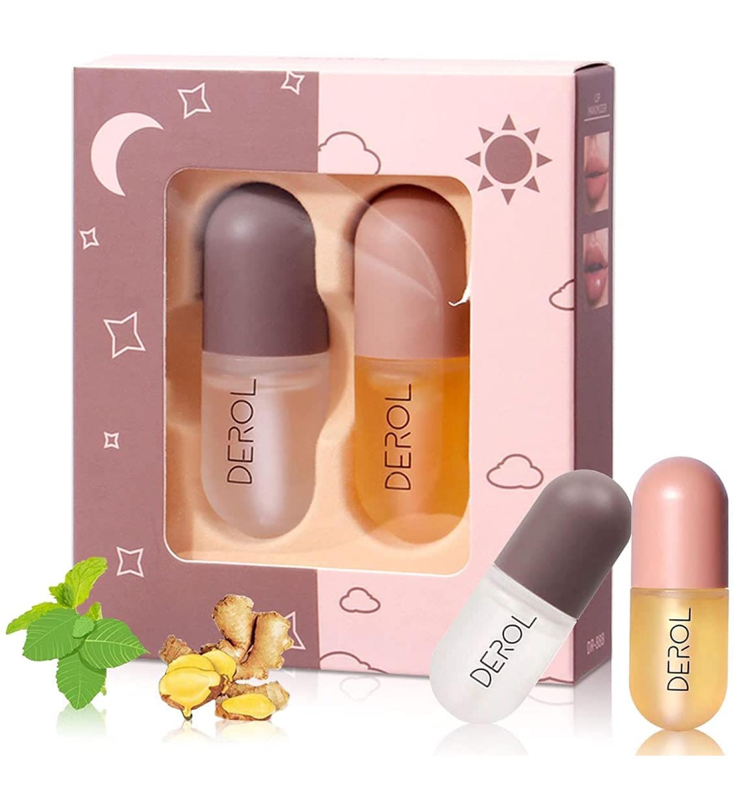 DEROL Lip Plumper Serum for Fuller & Beautiful Lips | Overnight Hydrating Lip Enhancer - 5.5ML x 2 (01#Pink) - Buy Online on GoSupps.com