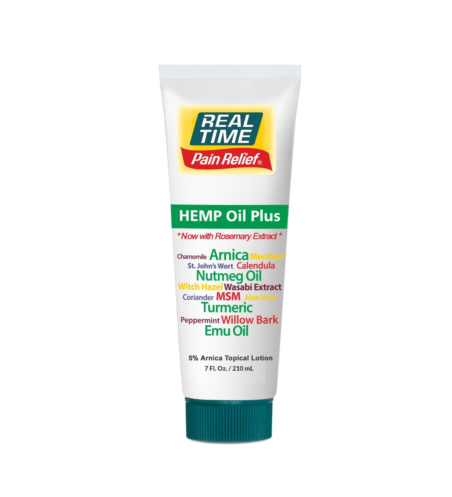 Real Time Pain Relief Hemp Oil Plus 7 oz Tube | 20 Natural Ingredients: 5% Arnica Turmeric & More | Fast-Absorbing Lotion for Muscles Hands Feet Ankles Back Shoulders & Knees 7 Ounce Tube - Buy Online on GoSupps.com