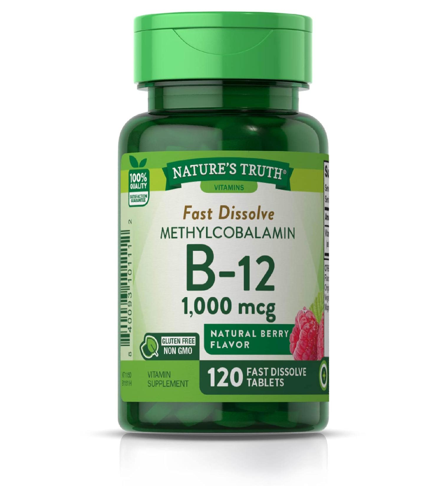 B12 Vitamin Sublingual Tablets 1000mcg | 120 Count | Vegetarian Non-GMO & Gluten Free - Nature's Truth - Buy Online on GoSupps.com