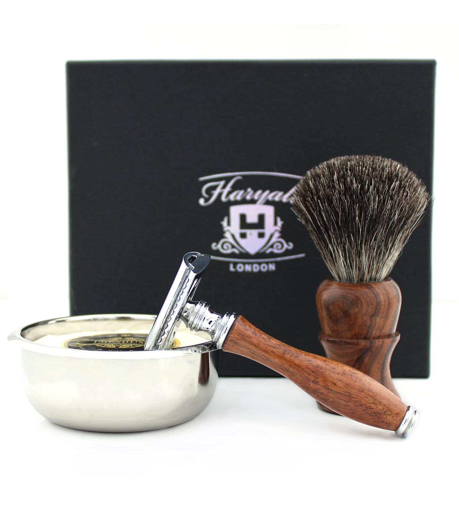 Wooden Shaving Kit for Men - Double Edge Safety Razor, Badger Brush, Soap, Bowl, and Carrying Box - Perfect Gift for Dad - Buy Online on GoSupps.com