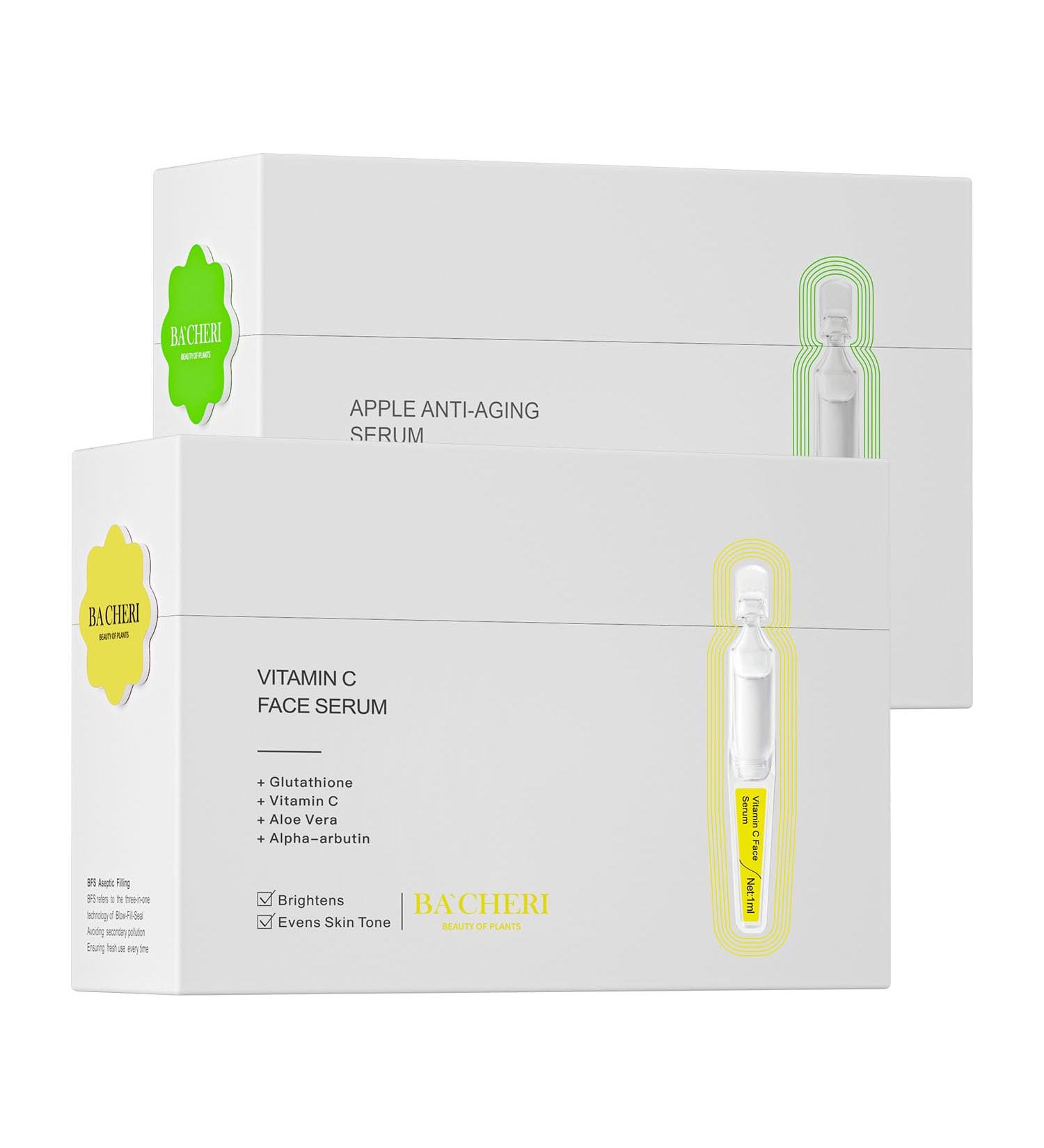 Autumn/Winter Care | BACHERI Vitamin C Serum + Apple Stem Cell Serum for Face AM/PM Ampoule Duo for 25+ Skin Brightening Hydrating & Anti-Aging Facial Serums - Buy Online on GoSupps.com