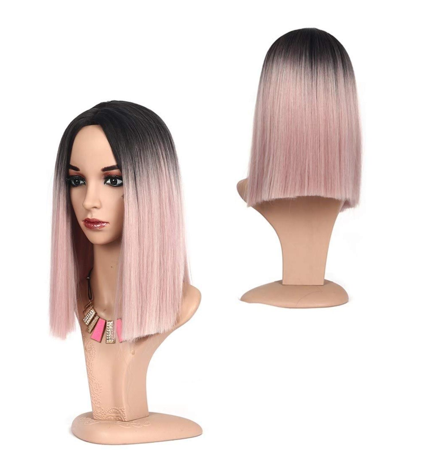 wig Straight Synthetic Lace Front Wigs Lady Natural Straight Hair Colorful Cosplay Daily Party Wig (16 Inch) Pink