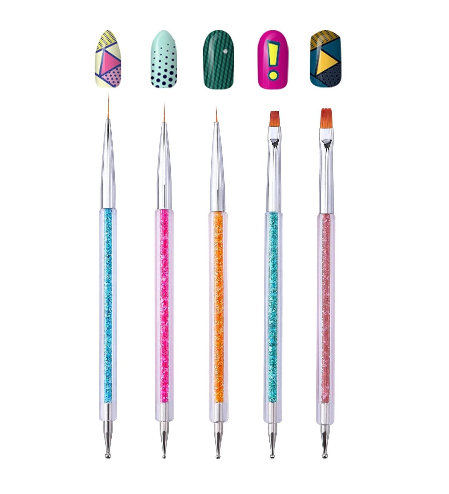 Cizoackle Nail Art Brushes - Double-Ended Dotting Tool Kit - Professional Liner Set with Shiny Handles - 5 Pcs - Buy Online on GoSupps.com