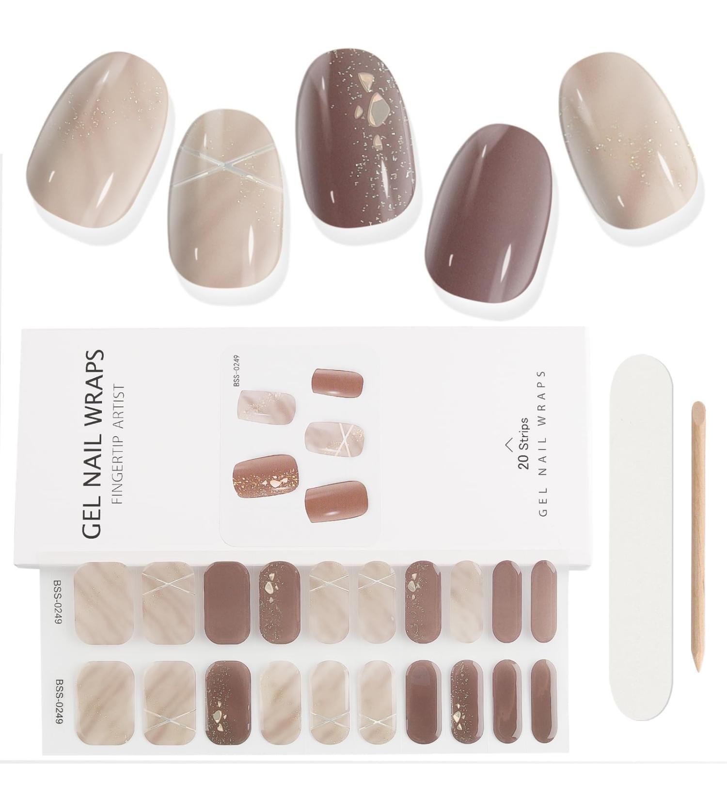 EBANKU 20 PCS Gel Nail Strips Nail Gel Polish Strips Full Wraps Adhesive Gel Nail Stickers with Nail File and Stick(UV/LED Lamp Required) (6) - Buy Online on GoSupps.com