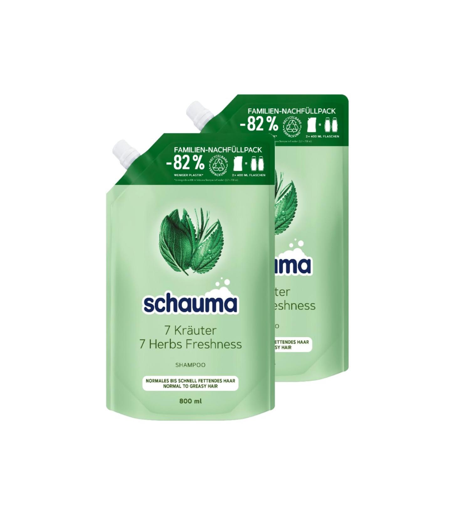  Schauma Schauma 7 Herbs Shampoo Refill (800 ml) - Shampoo for fresh and light hair - For normal to oily hair - 2 x 800 ml - Buy Online on GoSupps.com