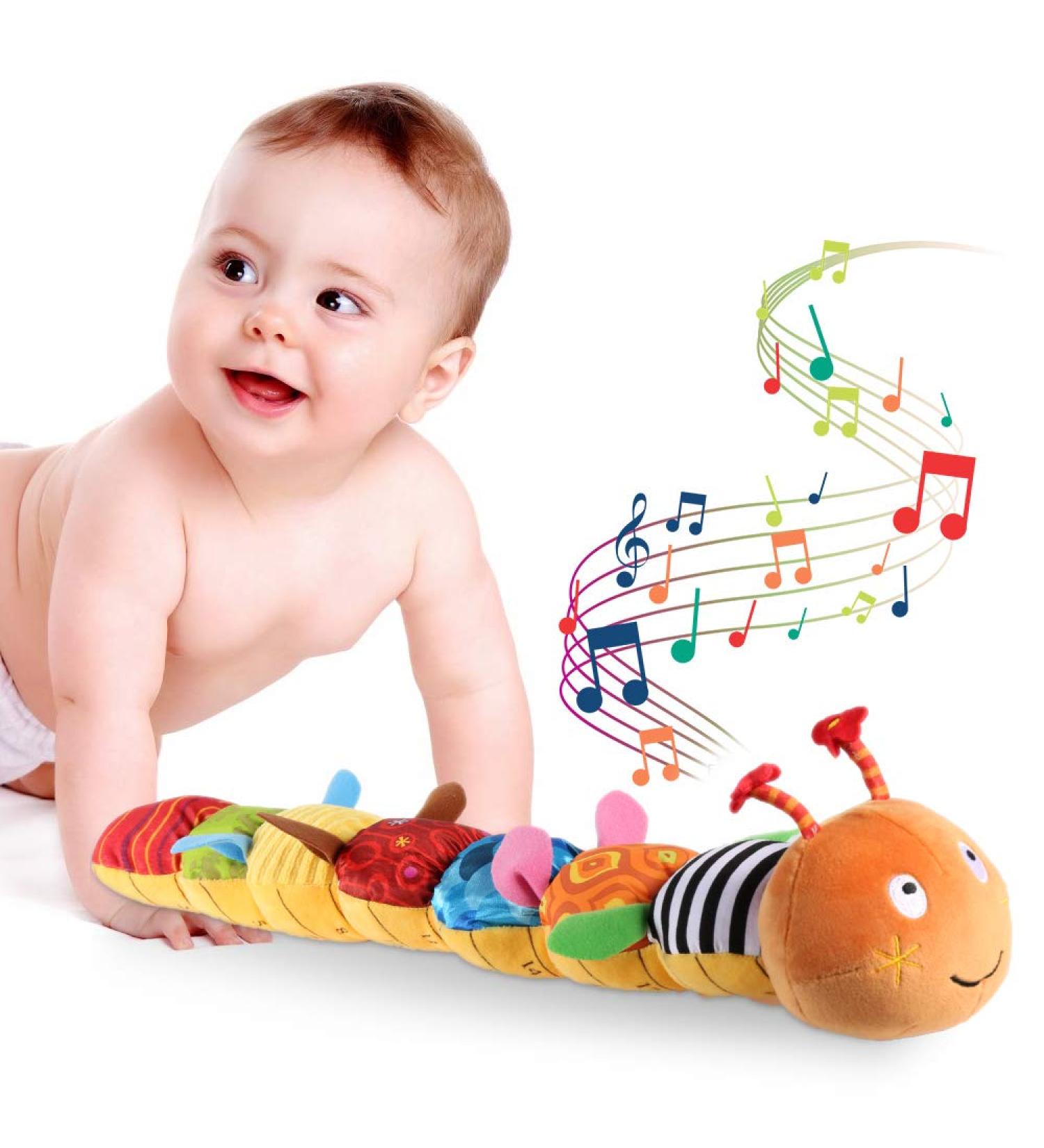 JERICETOY Musical Caterpillar Infant Toy for Baby Development | Rattle, Crinkle, Squeaker | 0-12 Months Boys Girls | Rich Colors & Textures | Orange - Buy Online on GoSupps.com