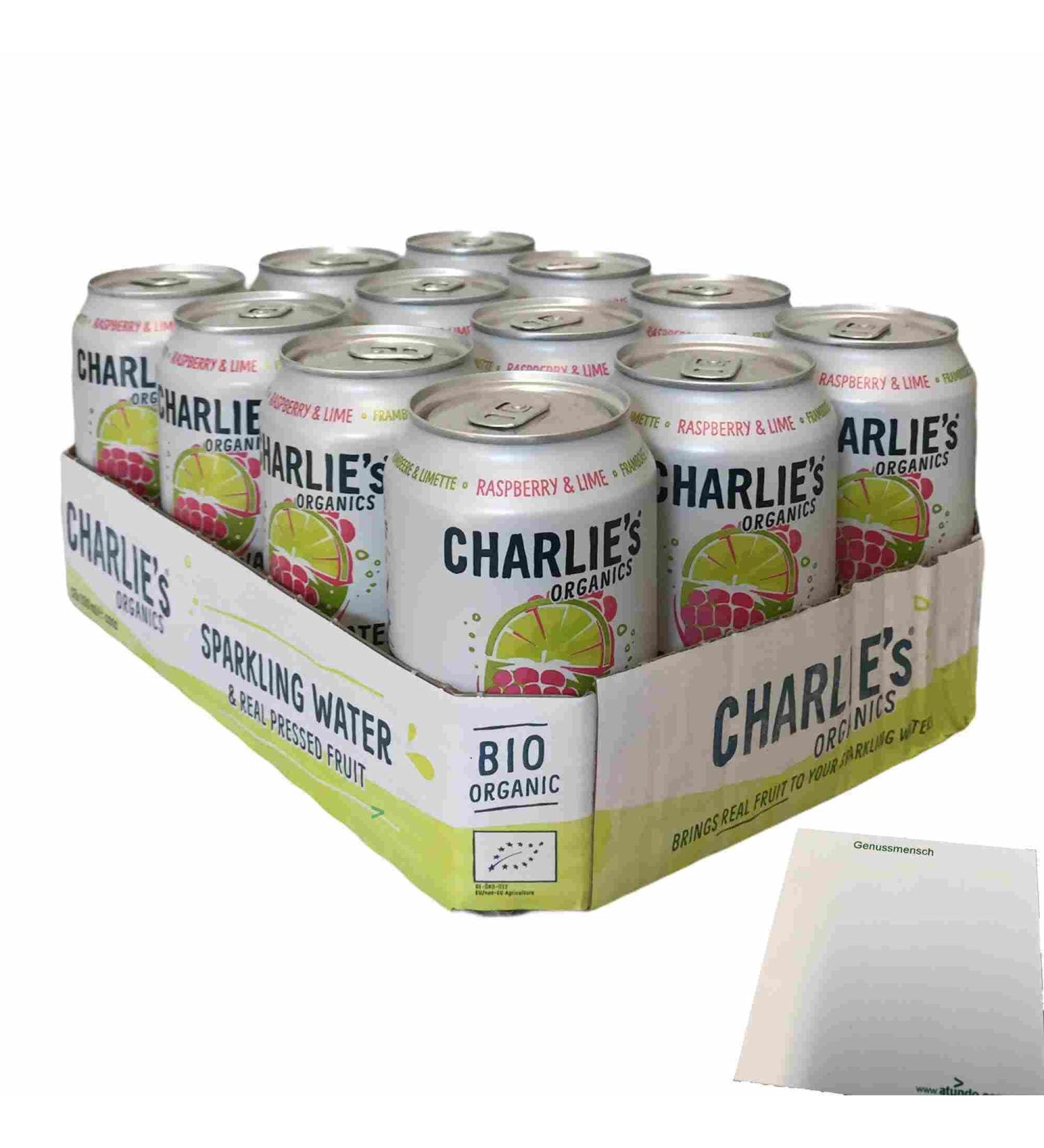 Charlie's Organics Sparkling Water Raspberry & Lime (12x330ml can NL DISPOSABLE) + usy Block
