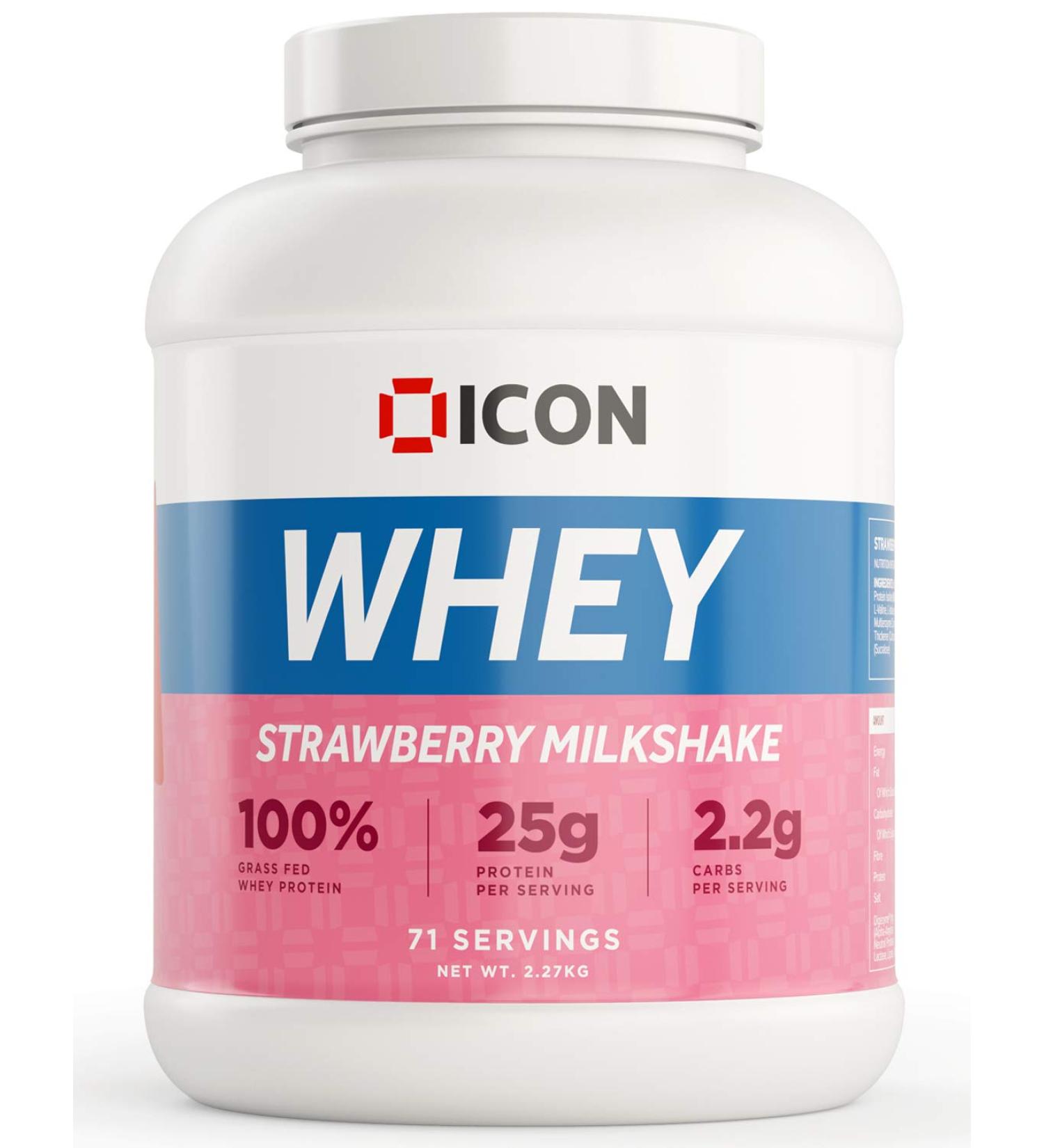 ICON Nutrition Strawberry Milkshake Whey Protein Powder 2.27kg - 71 Servings - Buy Online on GoSupps.com
