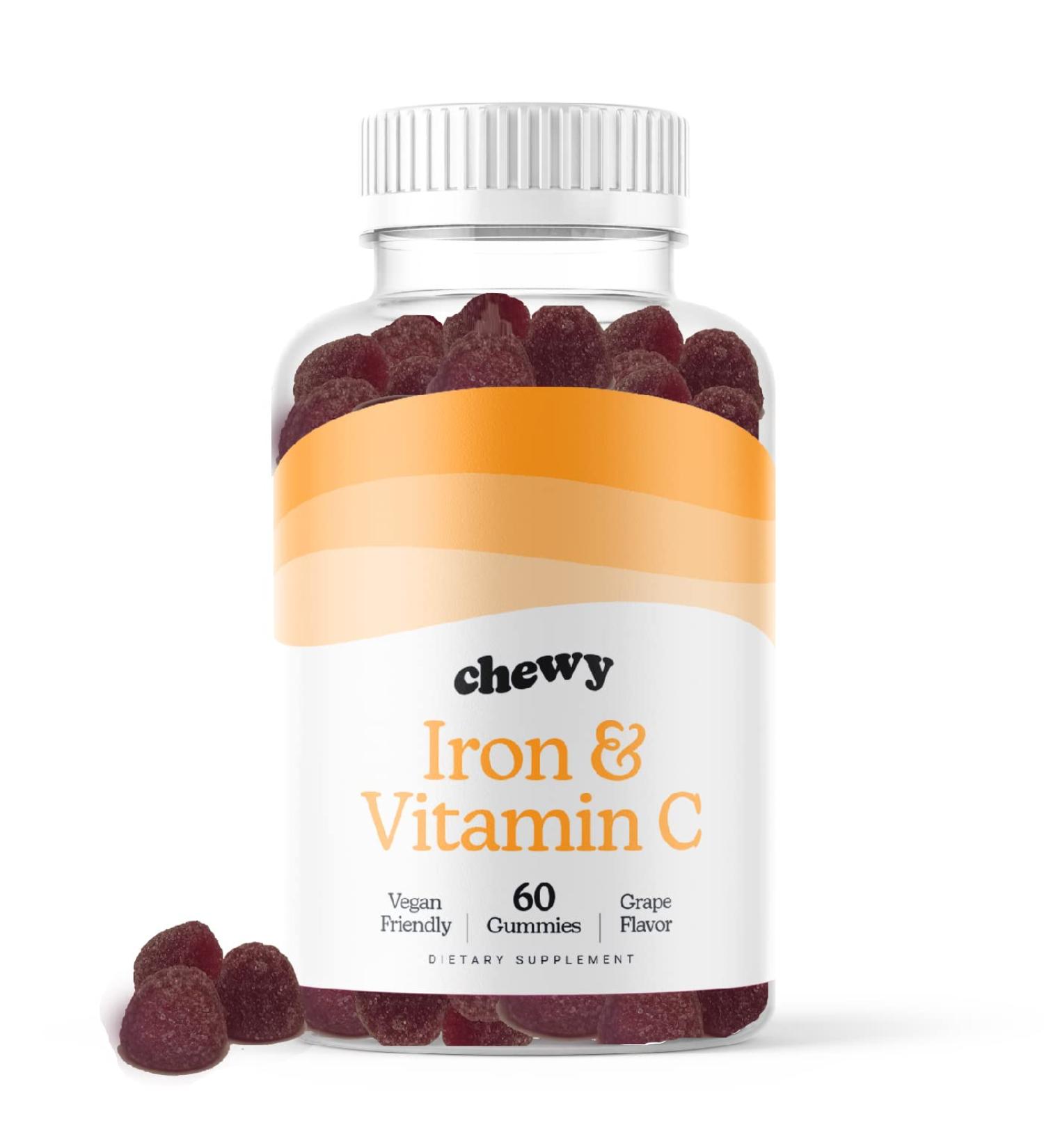 Vegan Iron Gummies with Vitamin C for Men and Women - 60 Grape Flavor Chewables | Non-GMO, Gluten-Free, Prenatal Support - Buy Online on GoSupps.com
