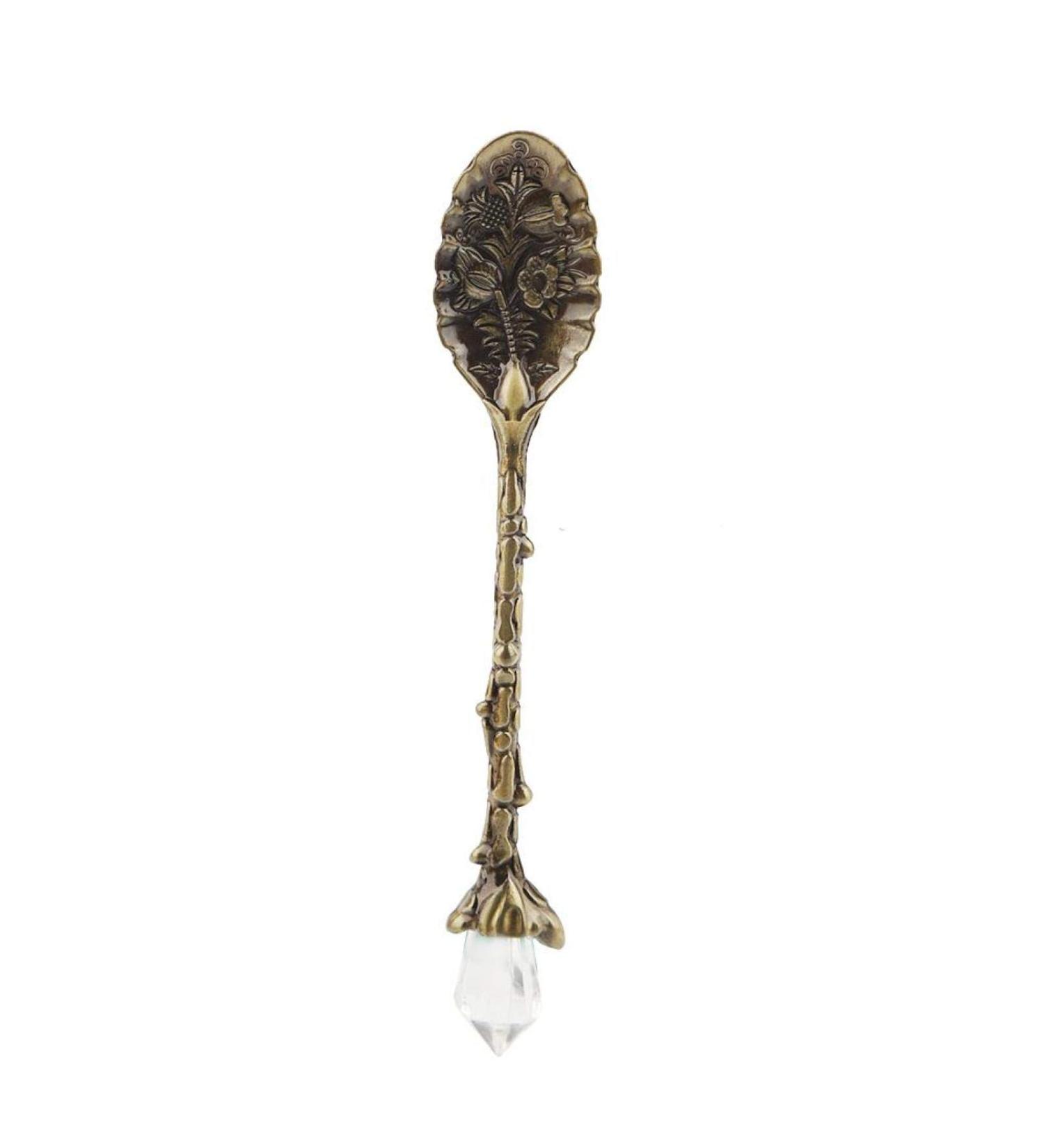 Vintage Spoon Stir Spoon Crystal Head Vintage Pattern Shaped Coffee Spoon Dessert Spoon Dessert Scoop(Green Bronze) - Buy Online on GoSupps.com