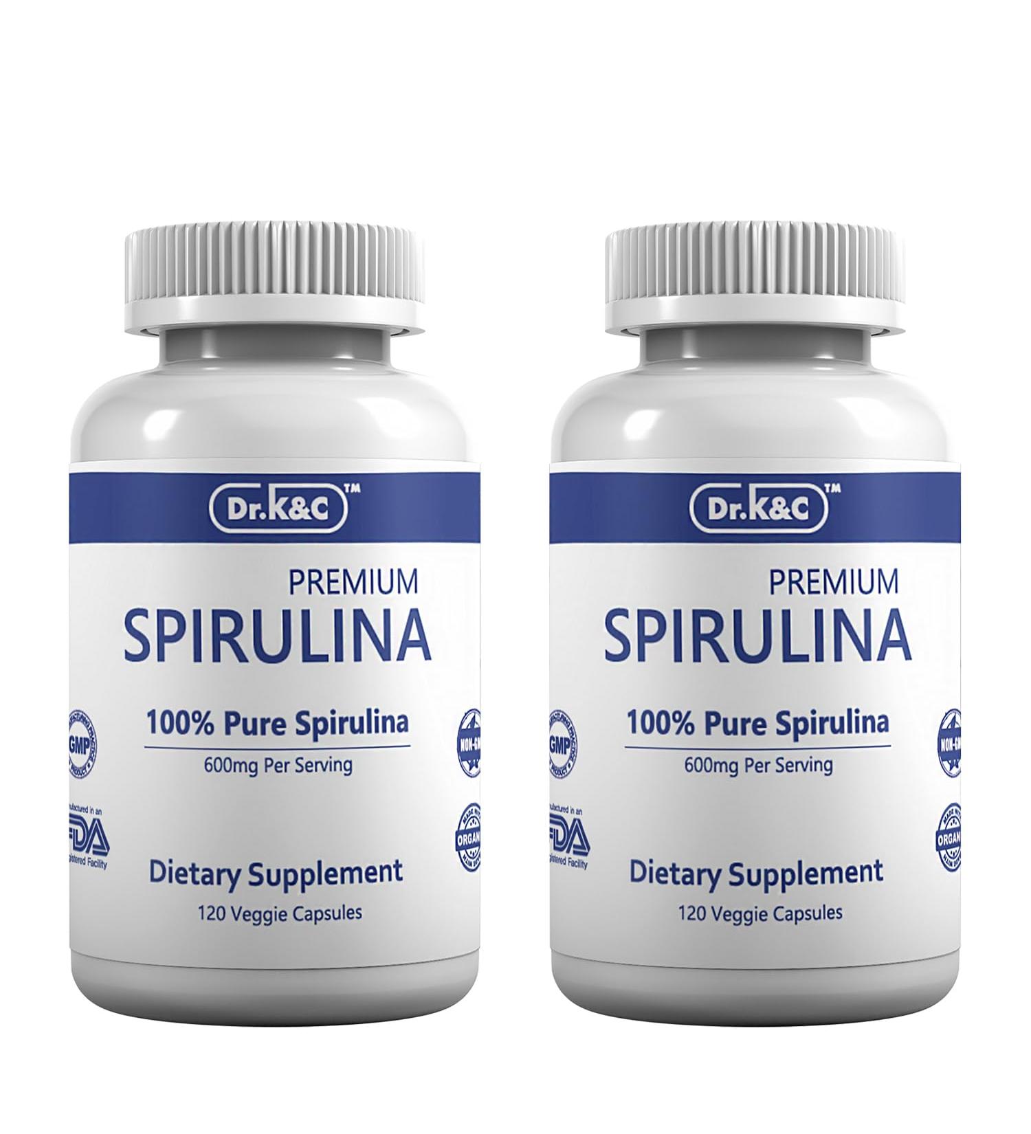 Dr.K&C Organic Spirulina Superfood Supplement Pure Natural Blue Green Microalgae 600 mg 240 Veggie Capsules Health Immune System Antioxidants Protein Fiber No Filler Non GMO Vegan 2pk 120 Count (Pack of 2) - Buy Online on GoSupps.com