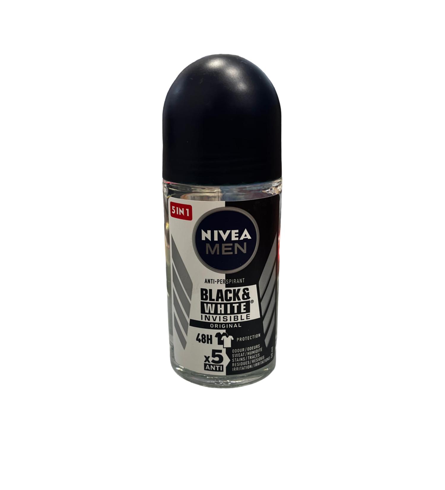  NIVEA 6 x Nivea Men Invisible Black and White 48h Antiperspirant Deodorant Roll-On 50ml - Buy Online on GoSupps.com