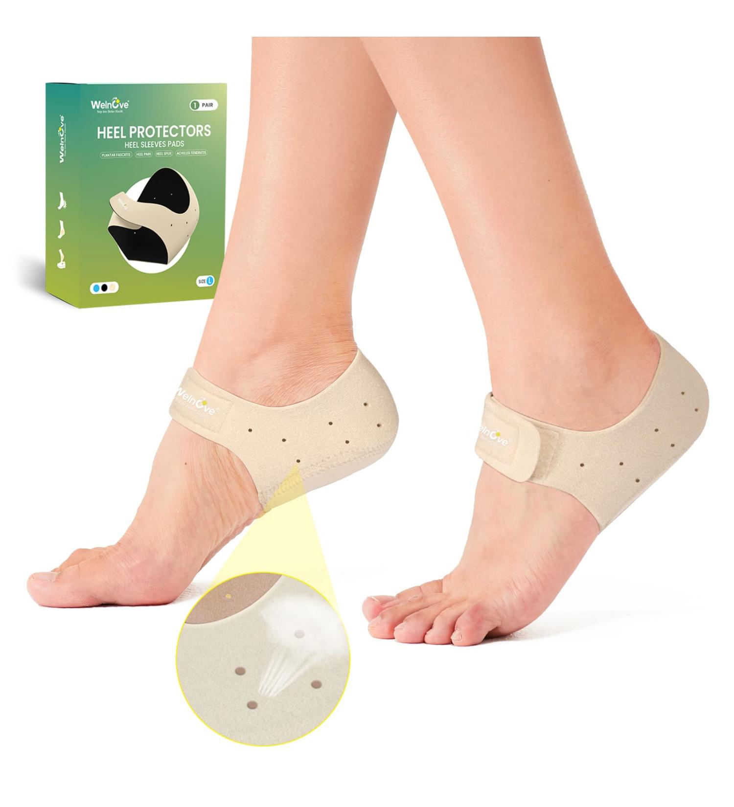 Welnove Plantar Fasciitis Heel Protectors - Heel Cups for Pain Relief & Achilles Tendonitis Support, Large UK 8-13 Beige - Buy Online on GoSupps.com
