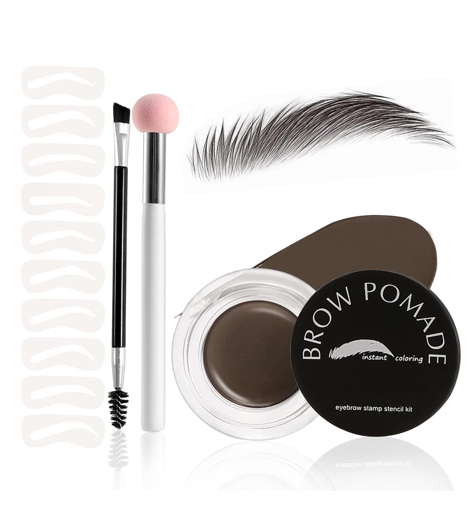 Boobeen Eyebrow Stencil Kit - Waterproof Pomade Gel with 10 Stencils & Brush, Medium Brown Brow Makeup for Women - Buy Online on GoSupps.com