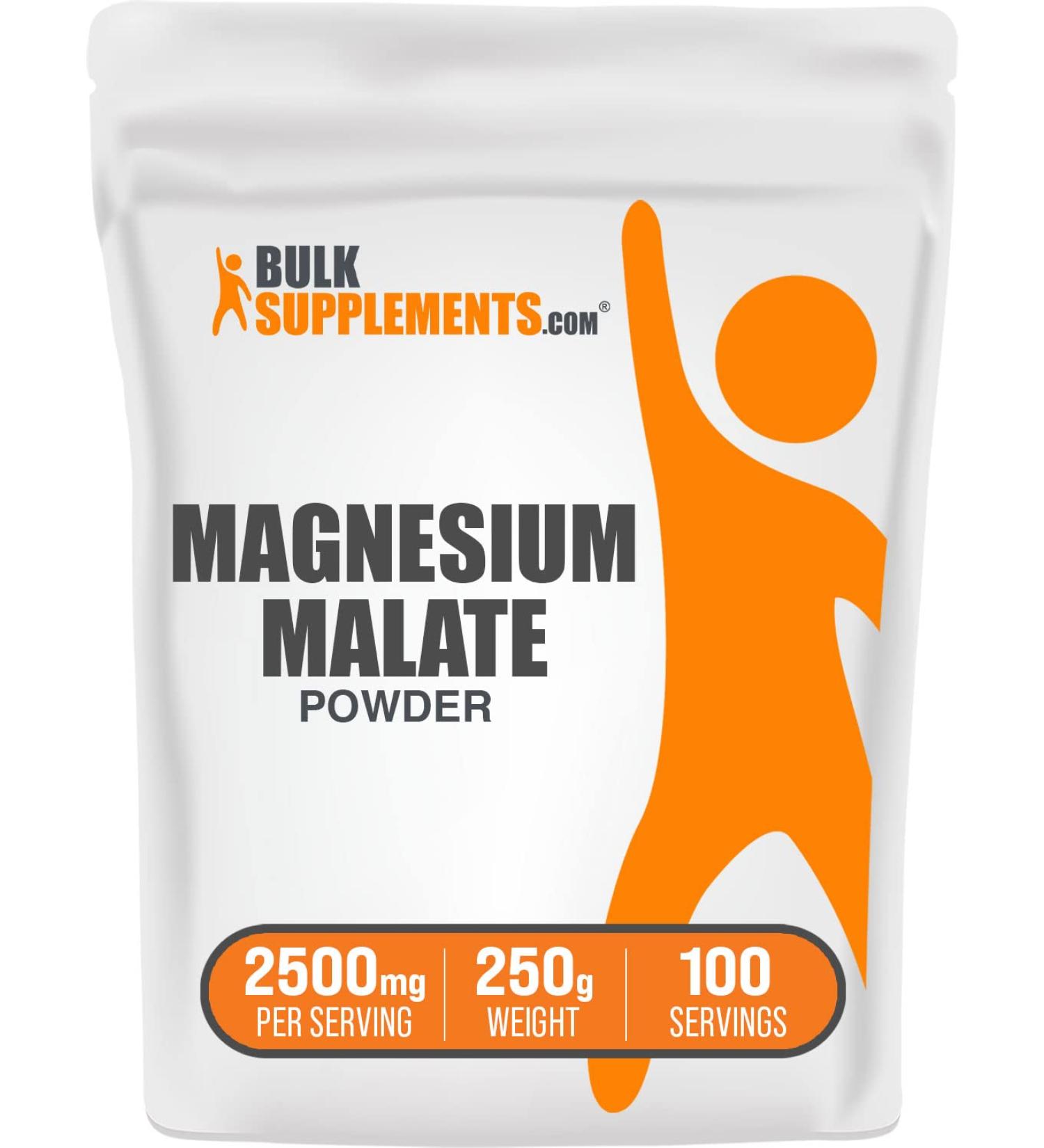BulkSupplements Magnesium Malate Powder - High Absorption 400mg Magnesium Supplement - 250g (8.8 oz) Pack - Buy Online on GoSupps.com