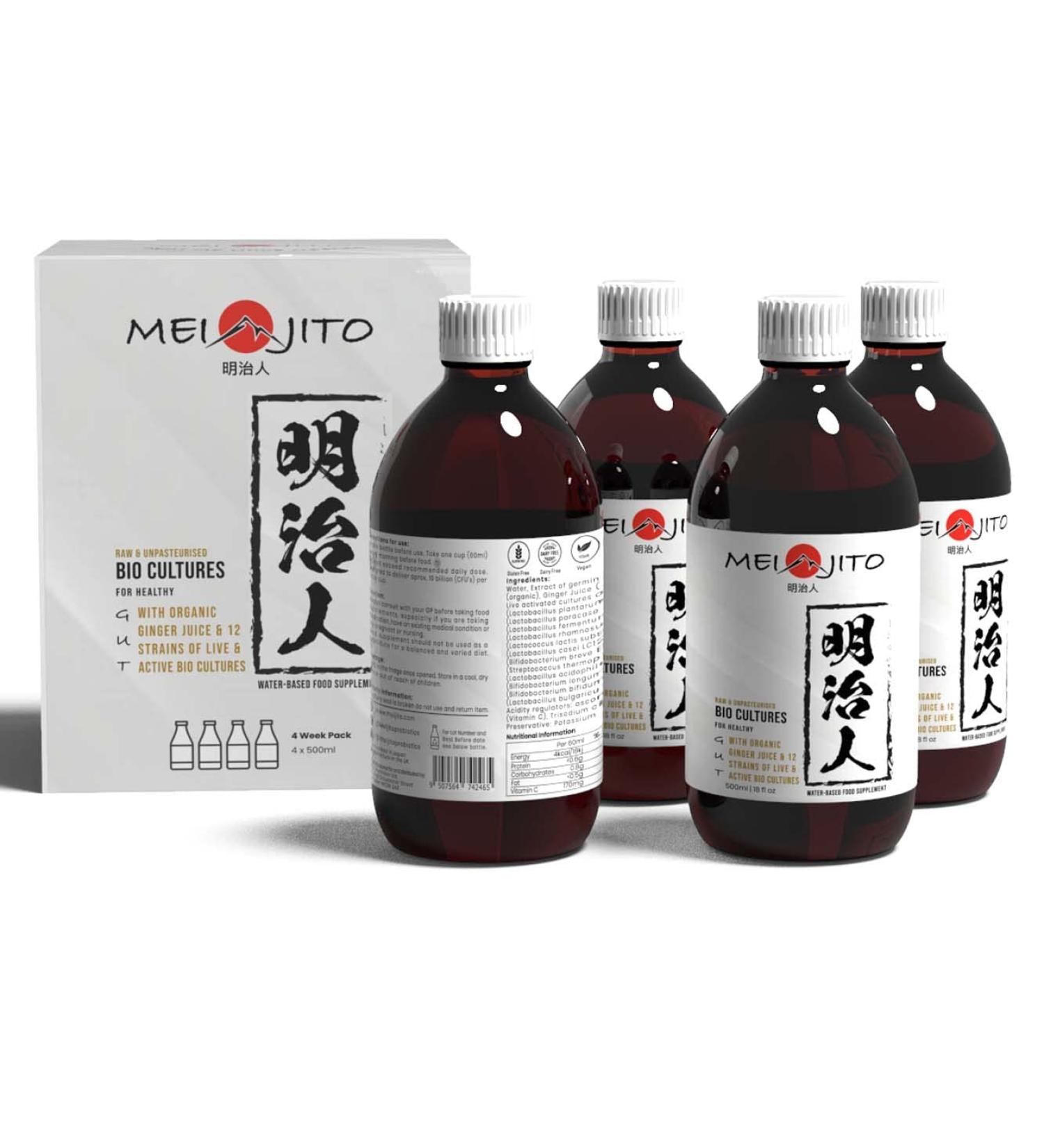 MEIJITO High Strength Vegan Probiotic Shots for Gut Health - 4x500ml Made in UK - Buy Online on GoSupps.com
