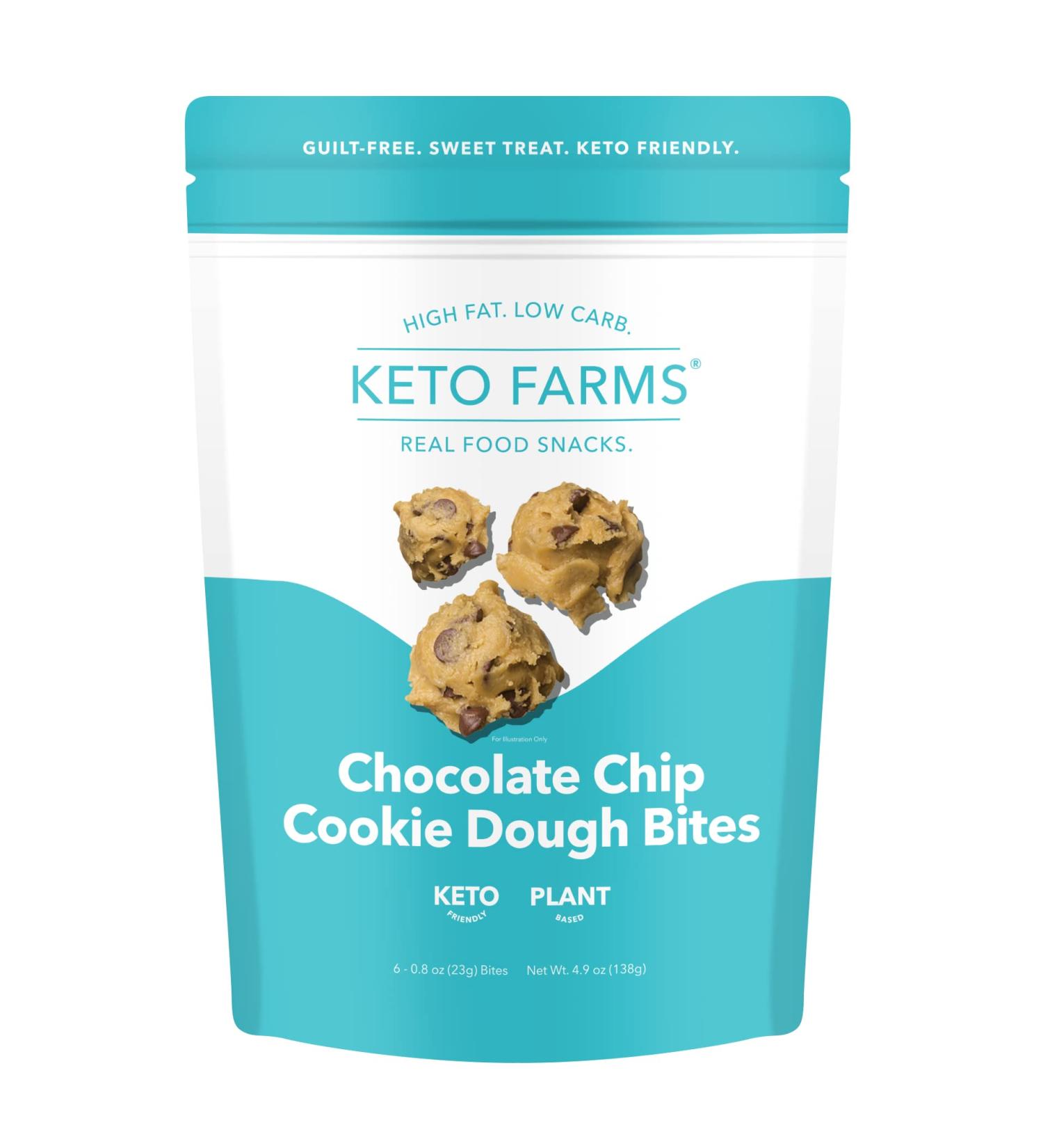 Keto Farms Chocolate Chip Keto Cookie Dough Bites - Protein Snacks, Low Carb, Vegan, Gluten Free - Buy Online on GoSupps.com