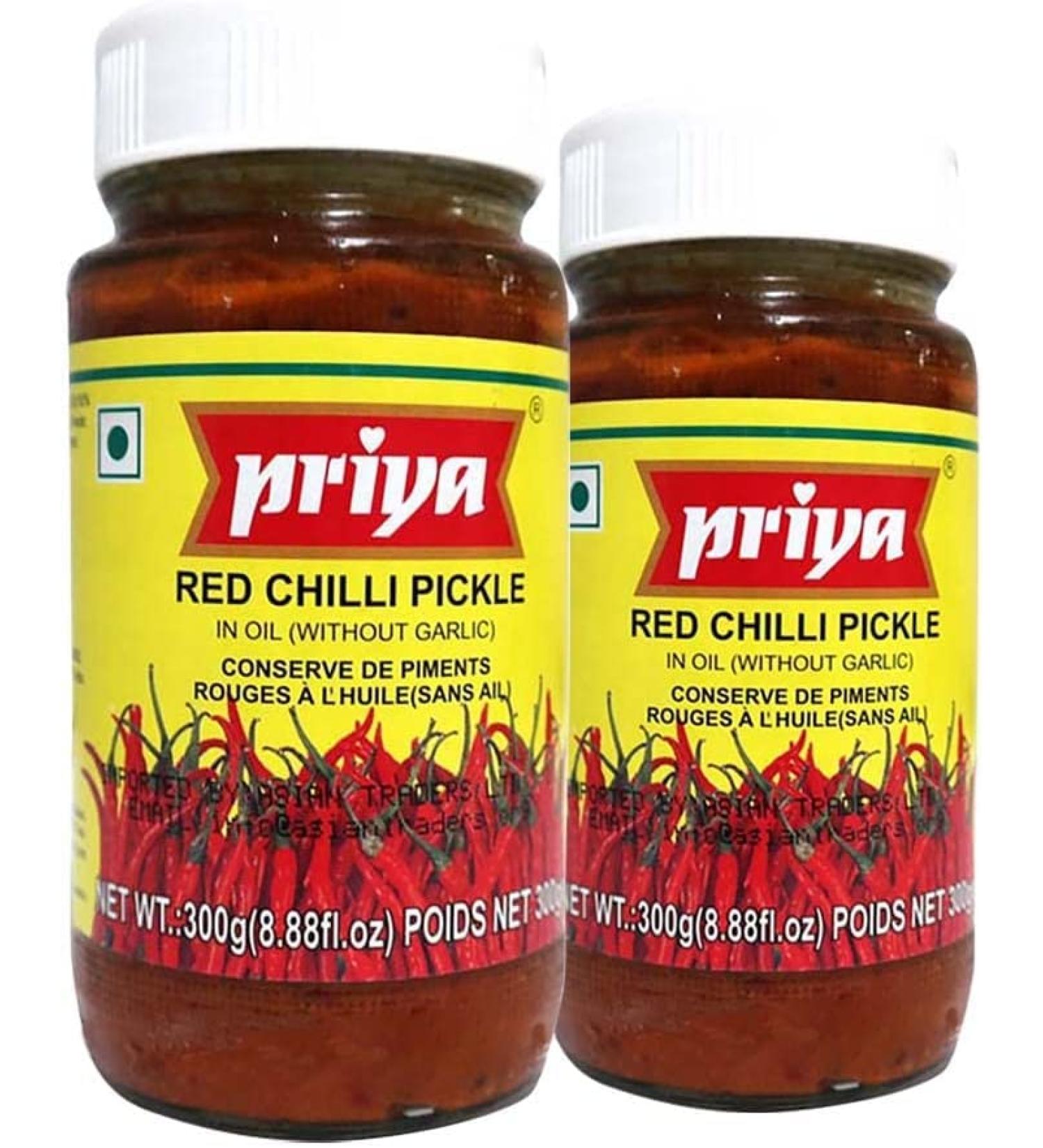 Priya Red Chilli Pickle | Traditional Pickle | Indian Origin | Delicious with Poppadums | Spicy & Sour | 300G (Pack of 2) - Buy Online on GoSupps.com