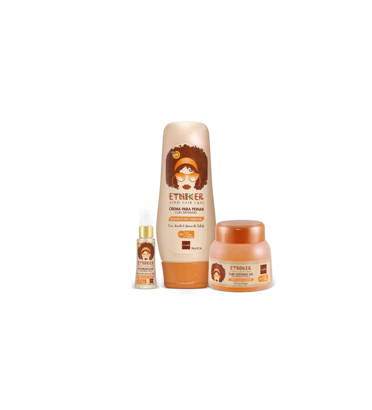 ETNIKER Afro-Textured Hair Define Kit - Gel Hydroelixir & Styling Cream for Curly & Wavy Hair | Nourish & Control with Coconut Shea Butter Monoi Oil | Alcohol Paraben & Sulfate Free | 3 Piece Set - Buy Online on GoSupps.com
