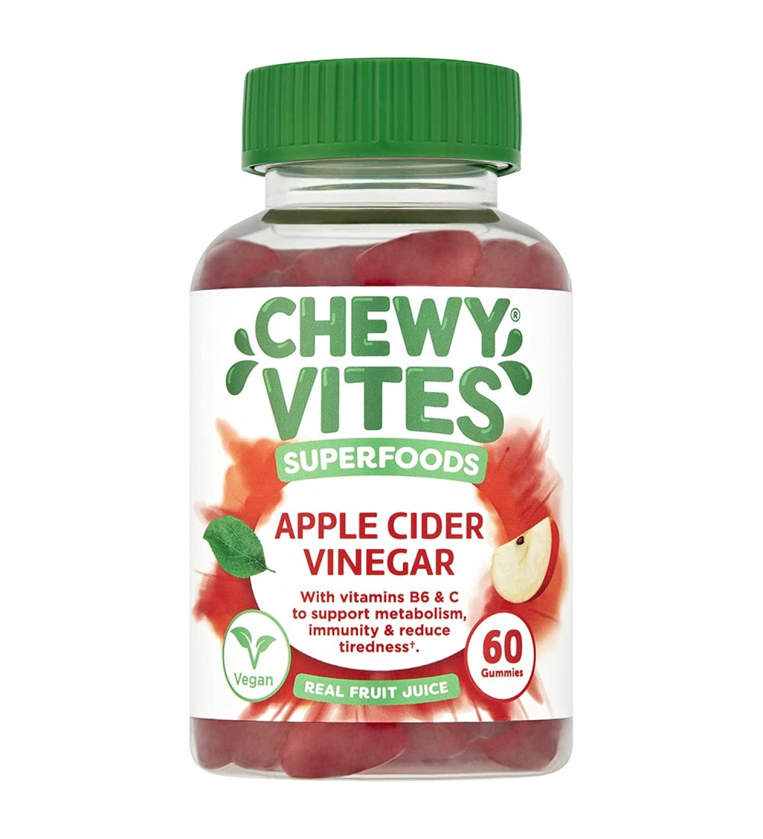 Chewy Vites Adults Superfoods Apple Cider Vinegar Gummies - 60 Gummies | 500mg ACV, Vitamin C | Vegan & Real Fruit Juice | 100% RI Vitamin C - Buy Online on GoSupps.com