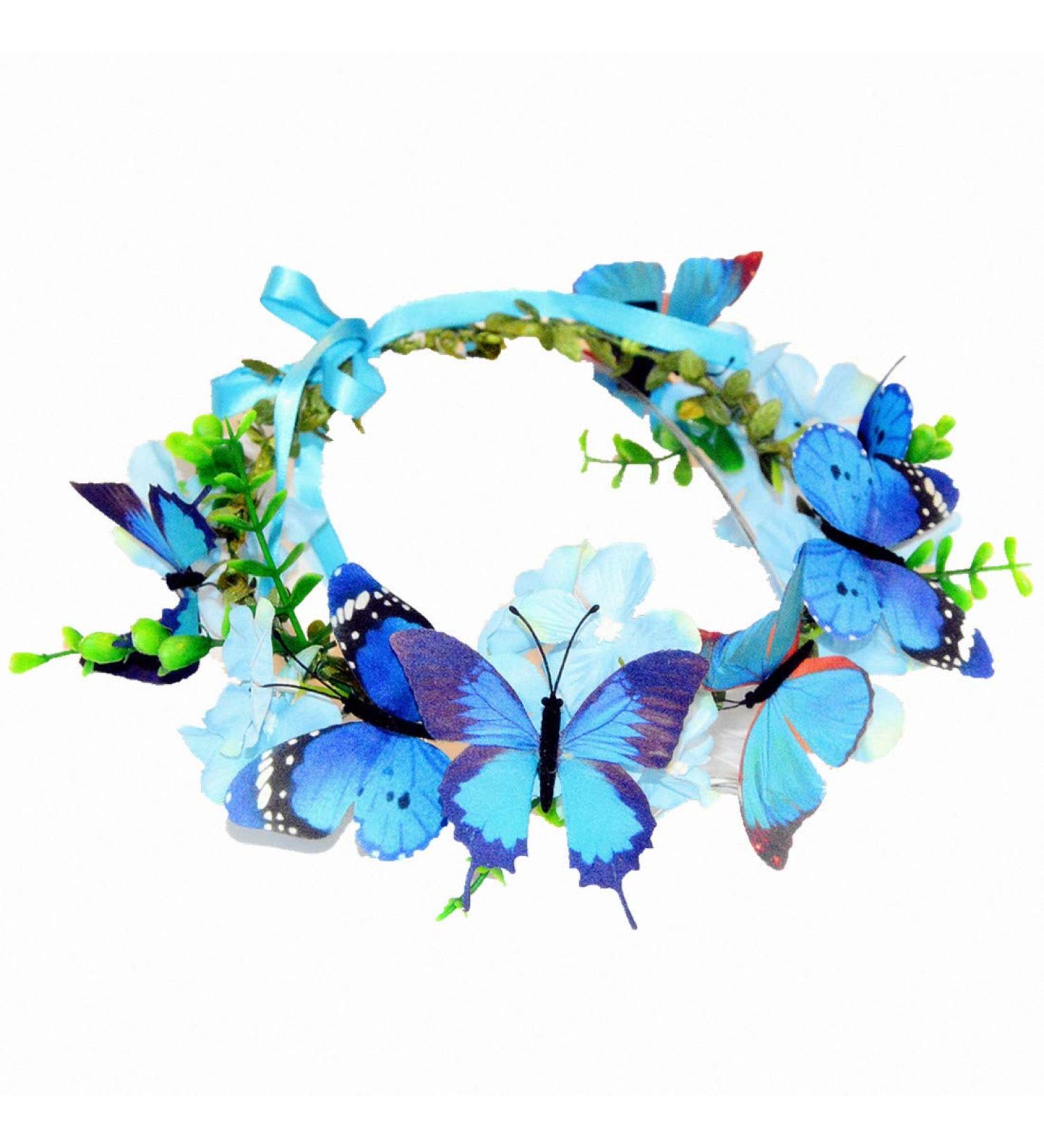 Navy Blue Butterfly Crown Headband | Floral Garland Hair Wreath - Buy Online on GoSupps.com