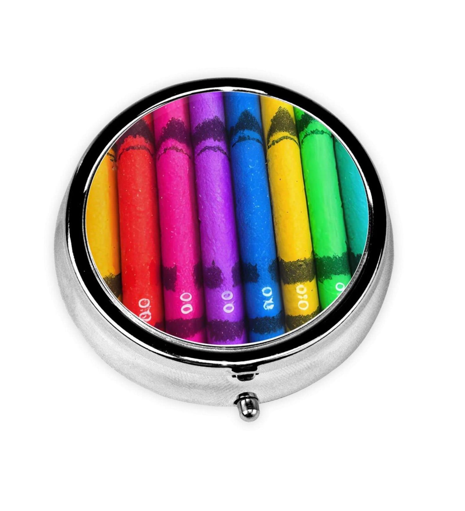 Travel-Friendly Colored Crayons Round Pill Box Organizer | 3 Compartment Portable Pill Storage for International Use - Buy Online on GoSupps.com