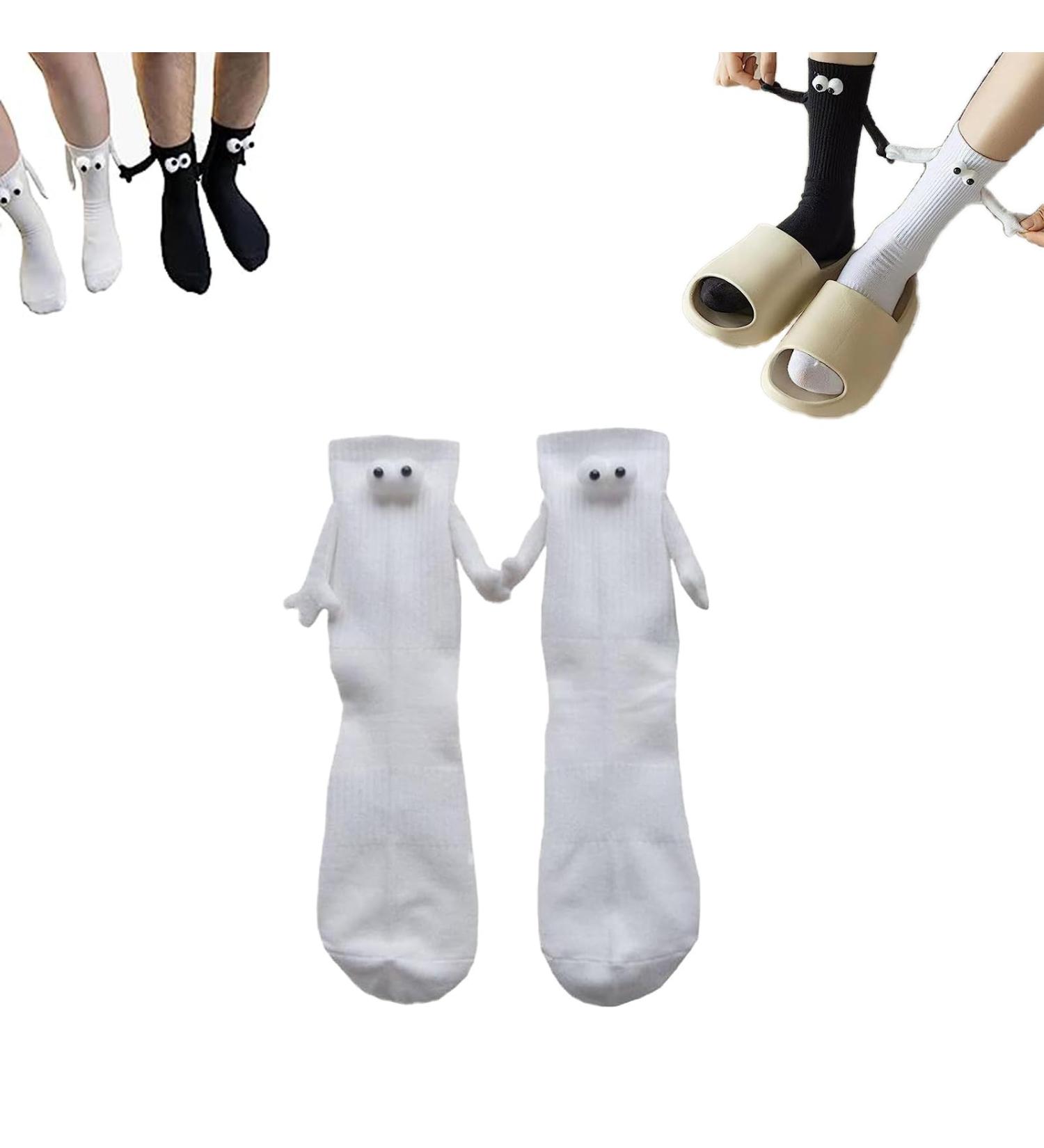 Couple Holding Hands Funny Magnetic 3D Doll Couple Socks - Unisex Mid-Tube Socks (White) - Buy Online on GoSupps.com