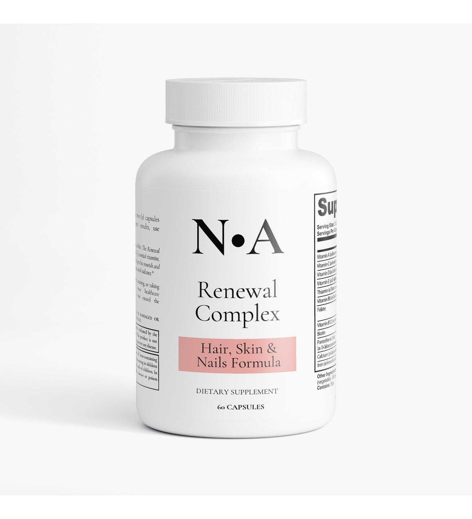 N A Renewal Complex Hair Skin and Nails Vitamins with Biotin 5000mcg Folate & Vitamin B6 - Supports Hair Growth Strong Nails & Radiant Skin - Gluten Free Lactose Free Hormone Free (60 Capsules)
